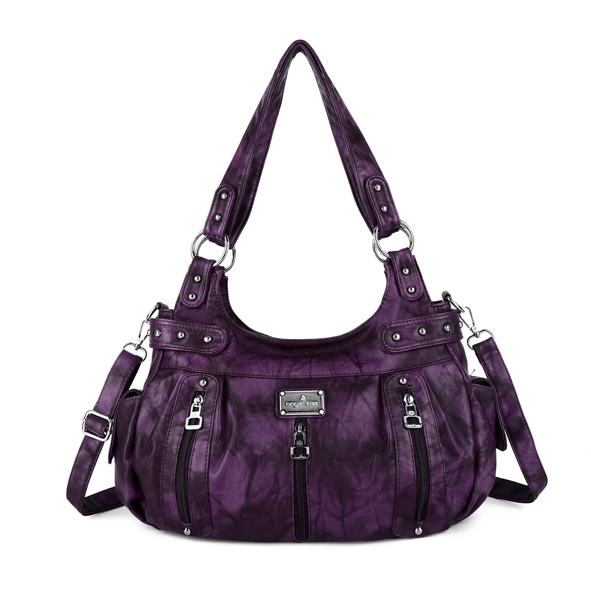Washed Multi-Zip Hobo Shoulder Bag