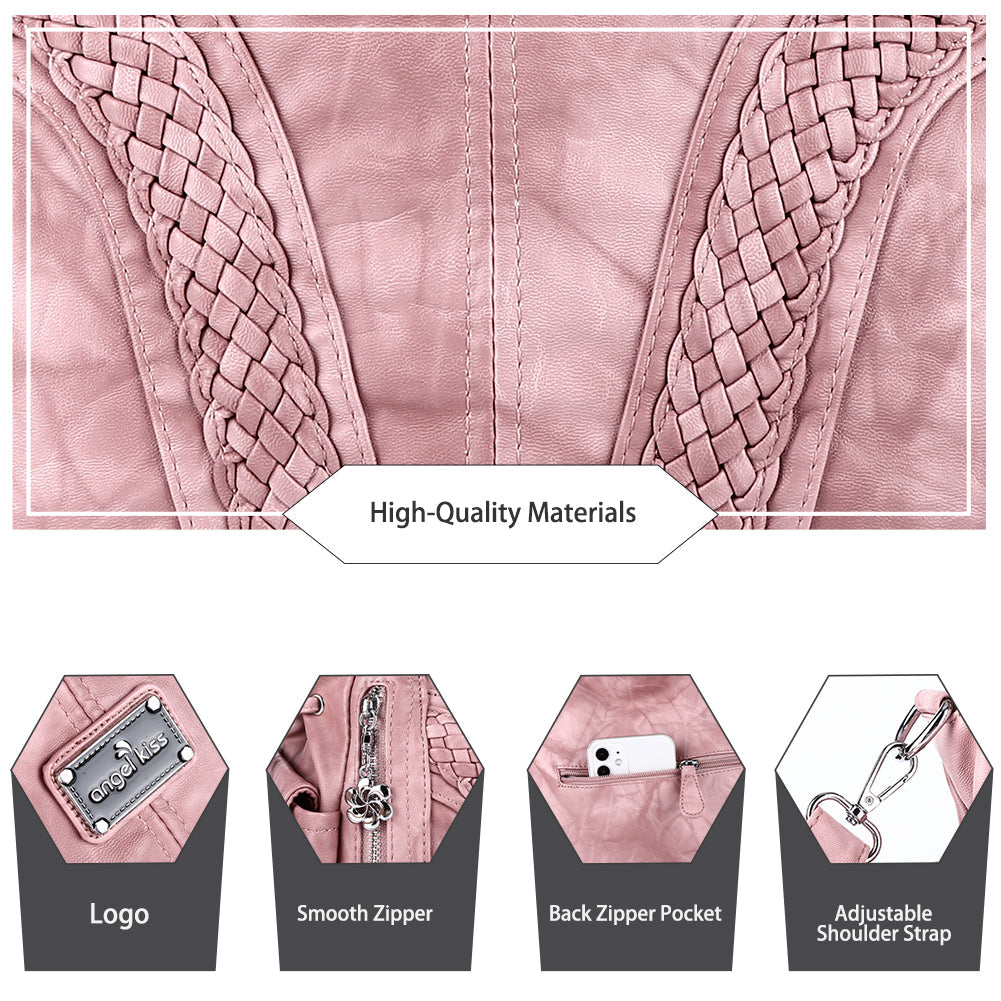 Washed Vegan Leather Multi-Pocket Shoulder Bag