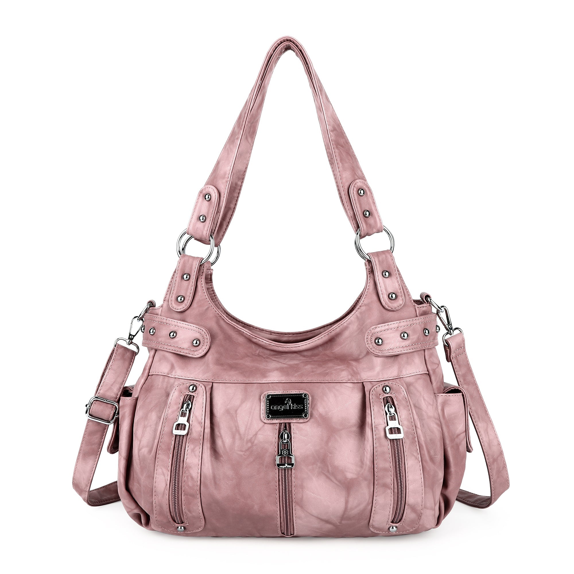 Washed Multi-Zip Hobo Shoulder Bag