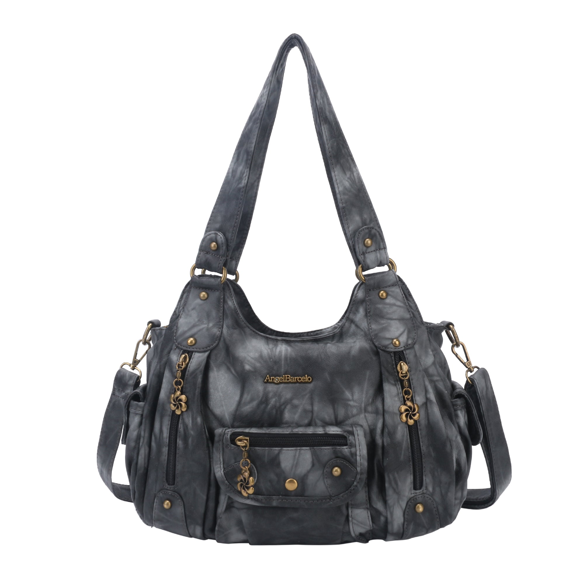 Vintage Washed Tie-Dye Multi-Pocket Shoulder Bag