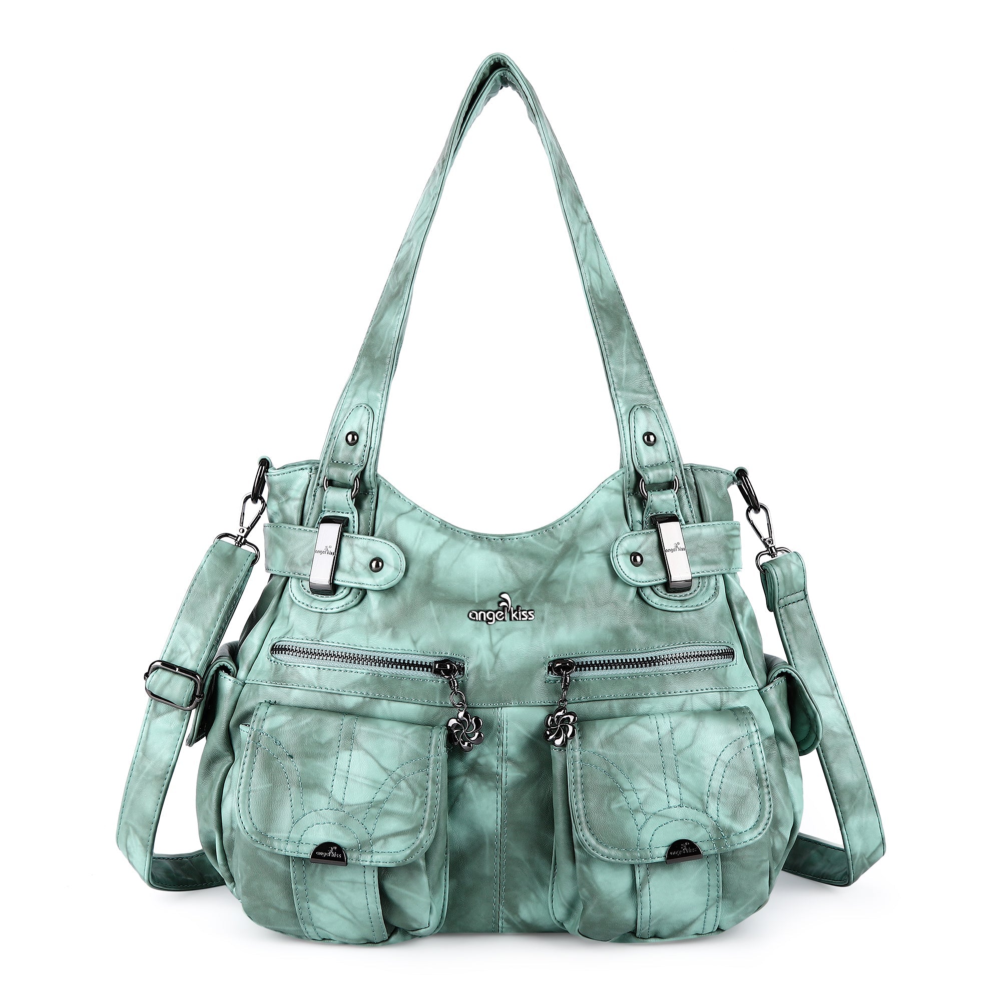 Tie-Dye Washed Vegan Leather Multi-Pocket Hobo Bag