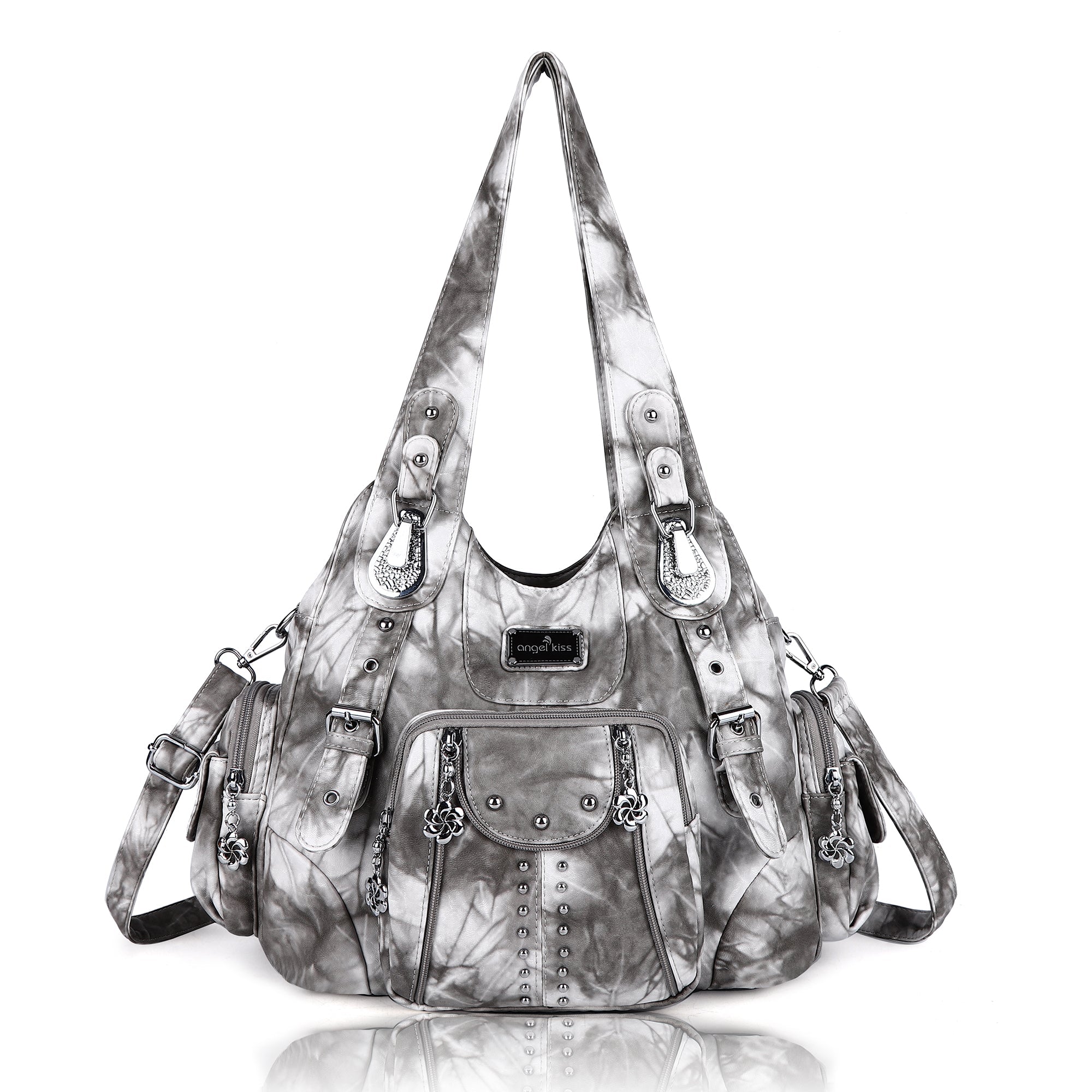 Tie-Dye Hobo Shoulder Bag with Rivet Strap Details