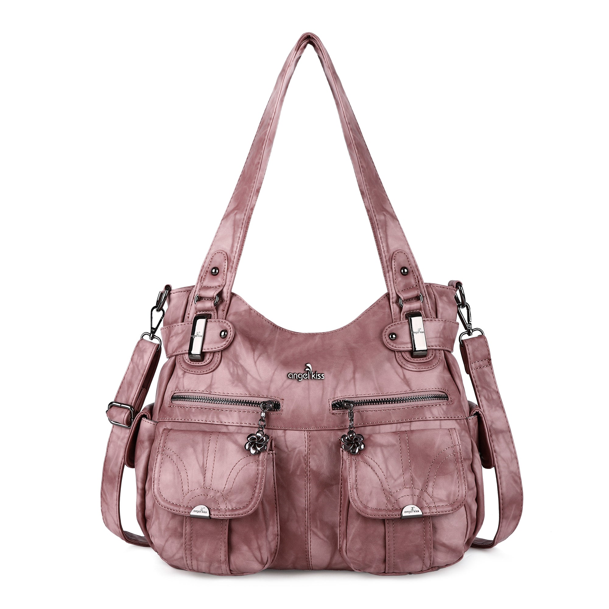 Tie-Dye Washed Vegan Leather Multi-Pocket Hobo Bag