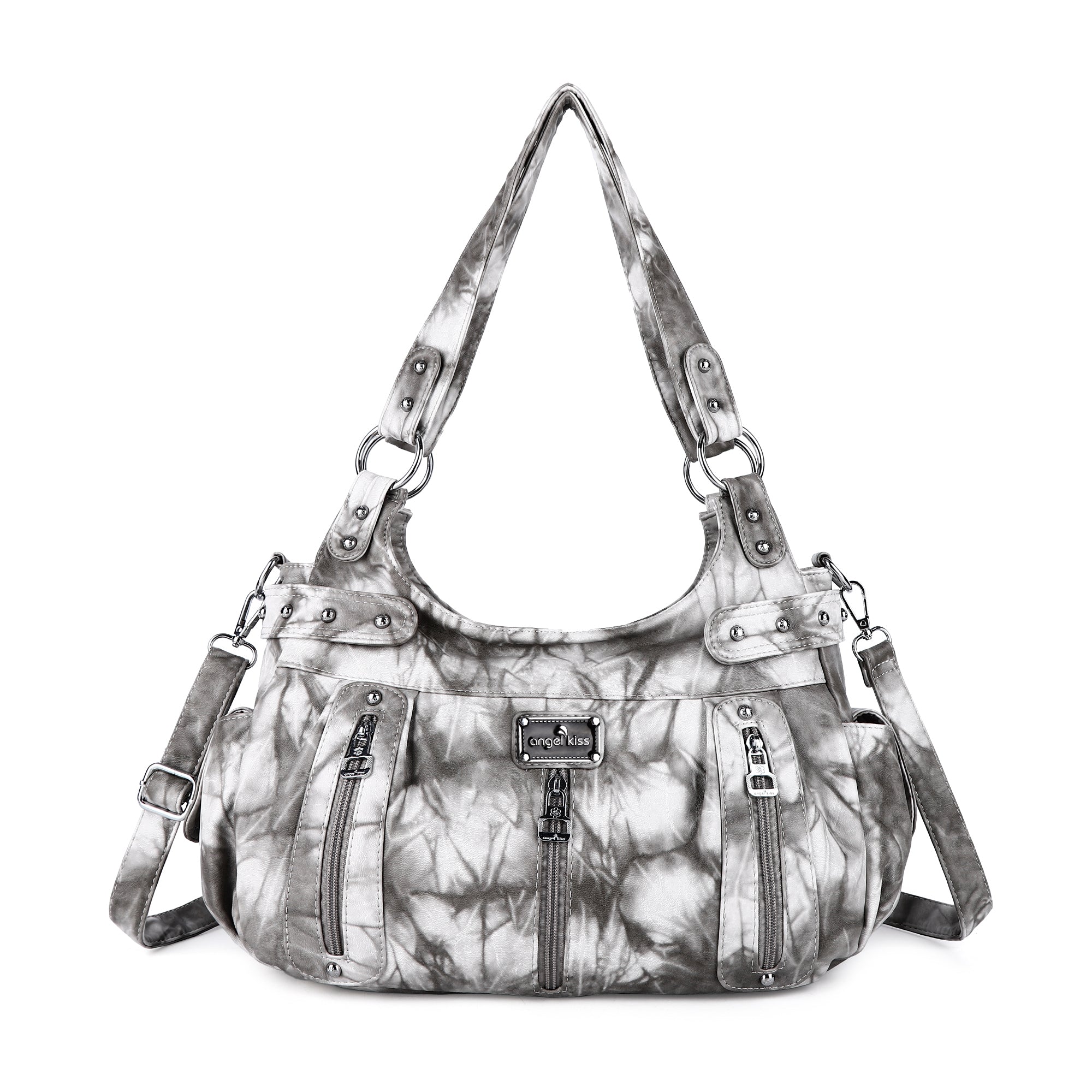 Washed Multi-Zip Hobo Shoulder Bag