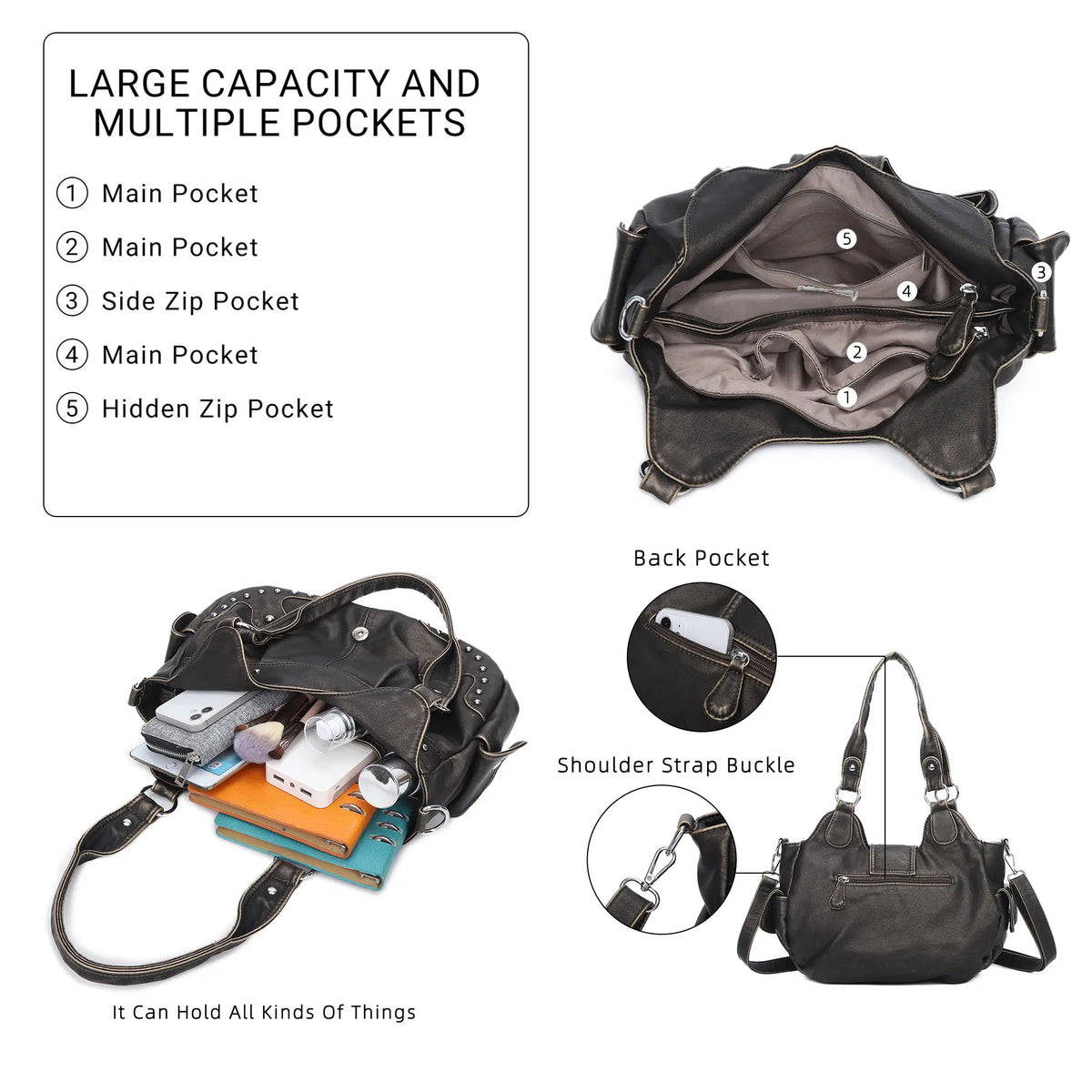 Everyday Hobo Shoulder Bag with Contrast Trim Details