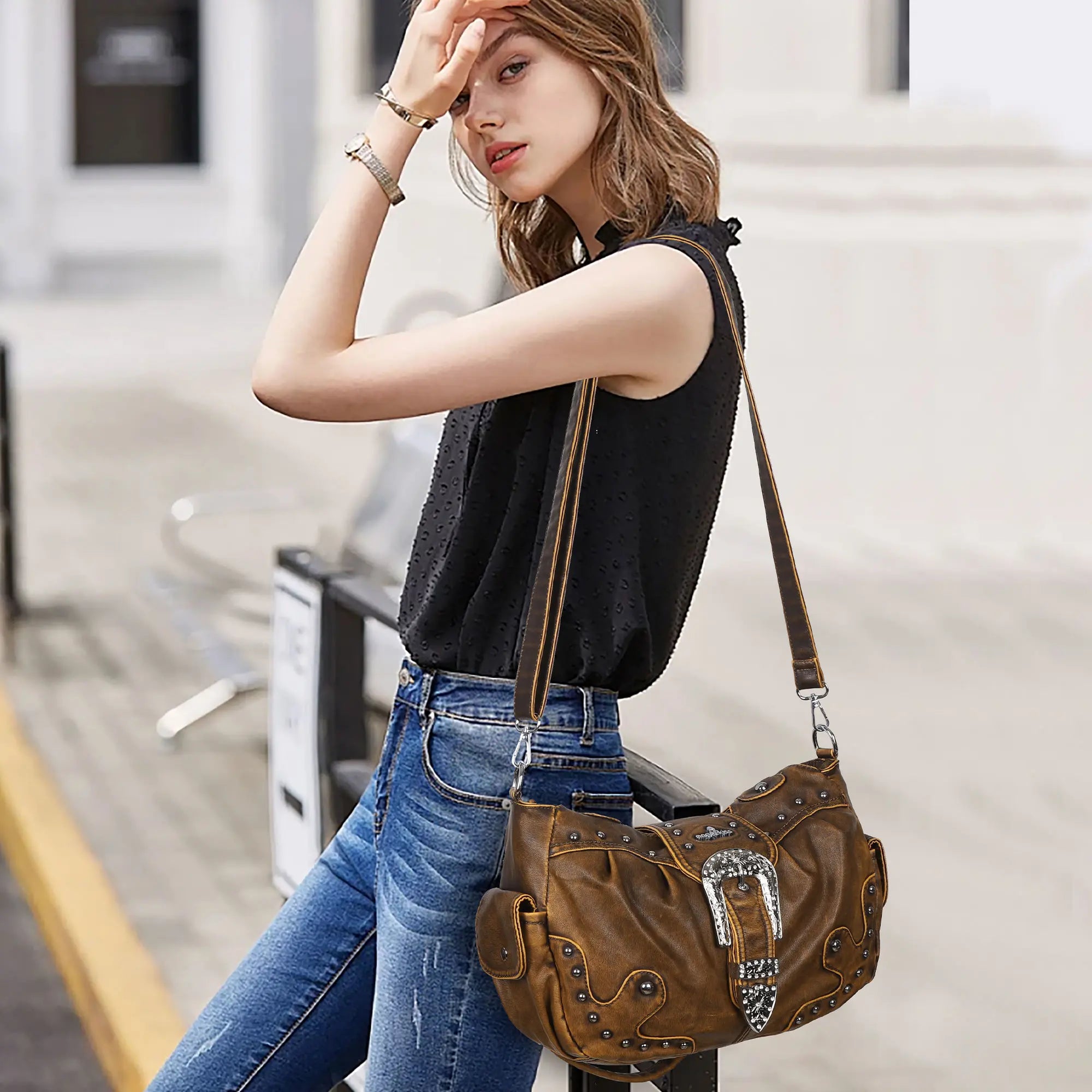 Everyday Hobo Shoulder Bag with Contrast Trim Details