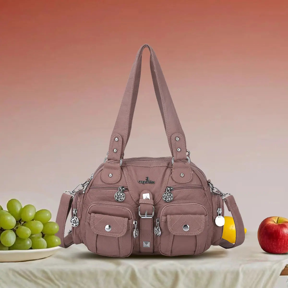 Soft Multi-Pocket Shoulder Bag with Adjustable Strap