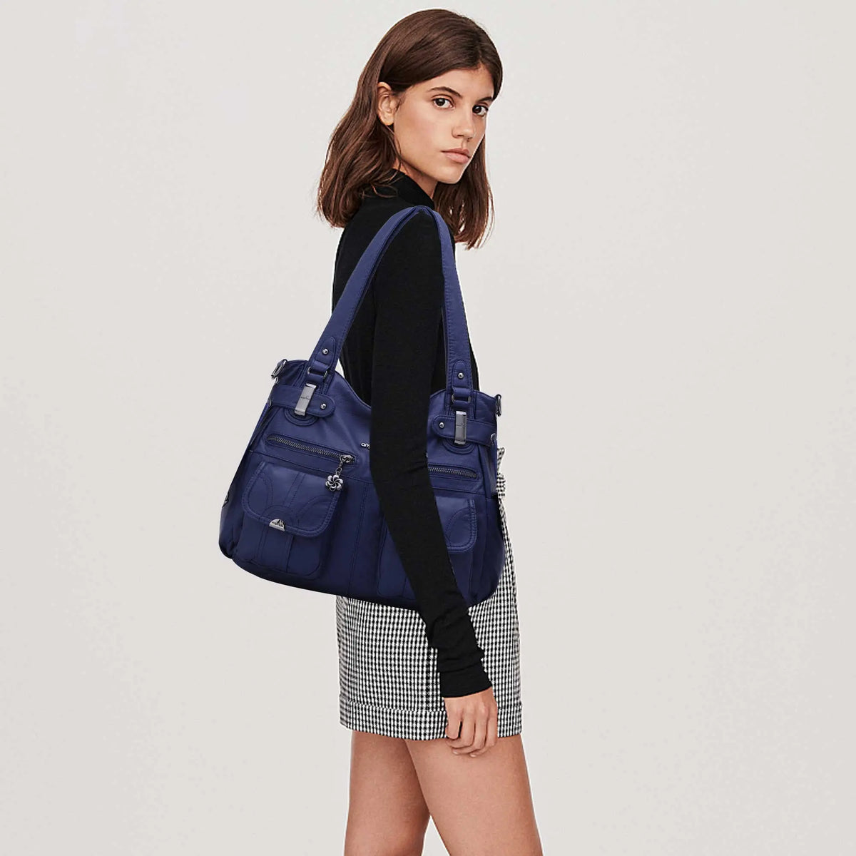 Textured Multi-Pocket Shoulder Bag
