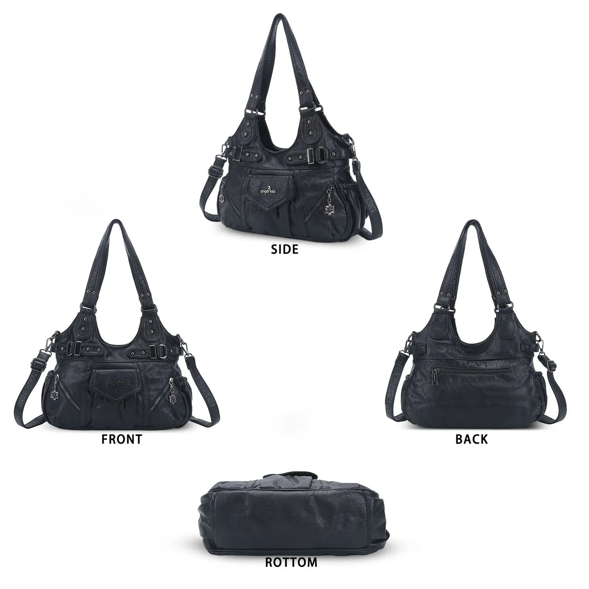 Multi-Pocket Vegan Leather Tote Crossbody Bag | 5 Colors Available