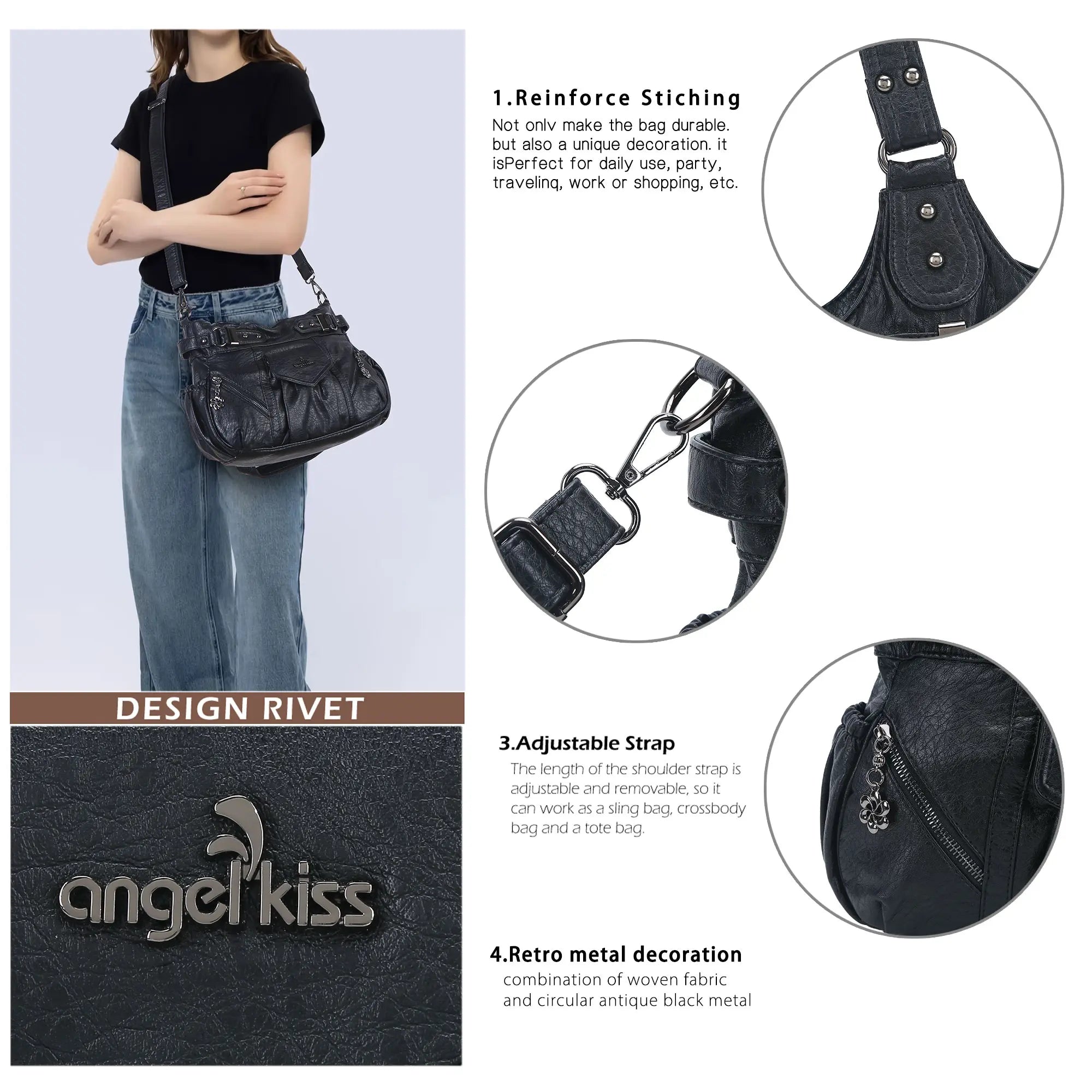 Multi-Pocket Vegan Leather Tote Crossbody Bag | 5 Colors Available