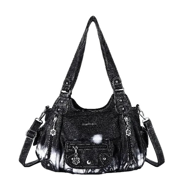 Multi-Print Patchwork Shoulder Crossbody Bag with Wide Straps