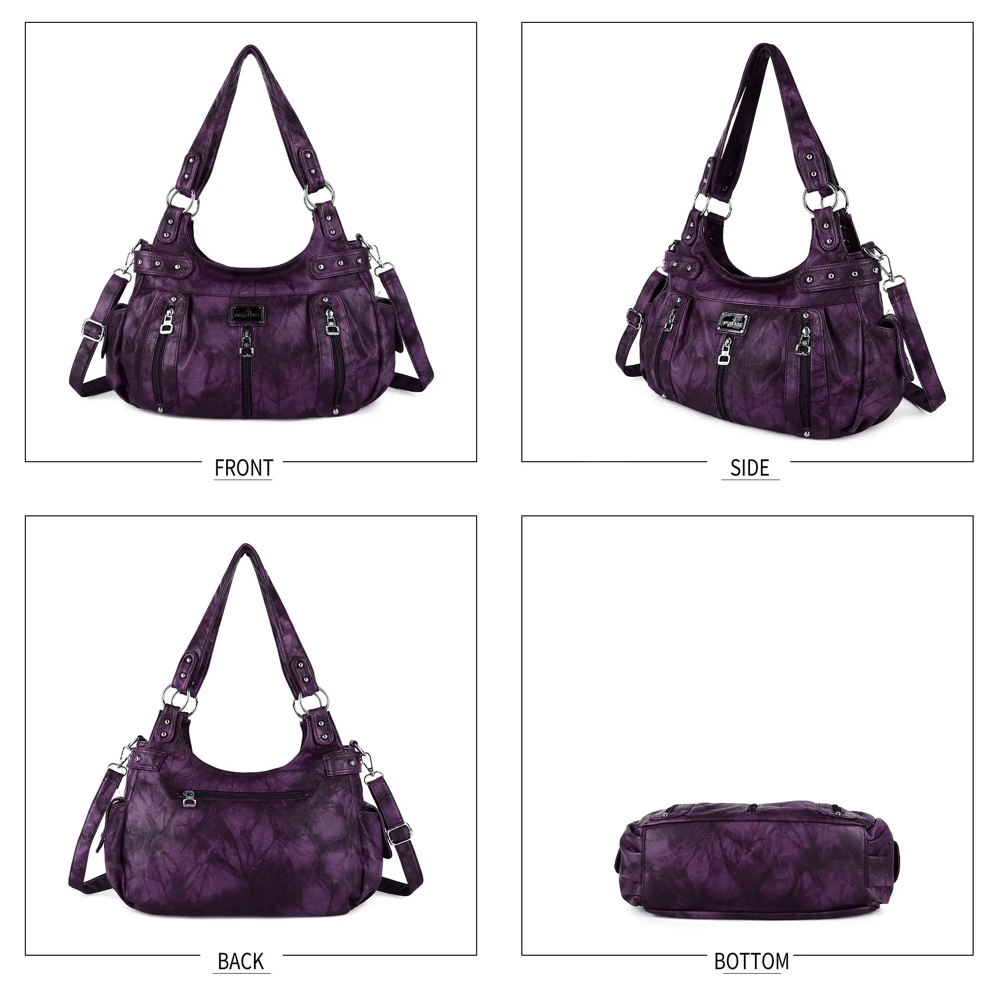 Washed Multi-Zip Hobo Shoulder Bag