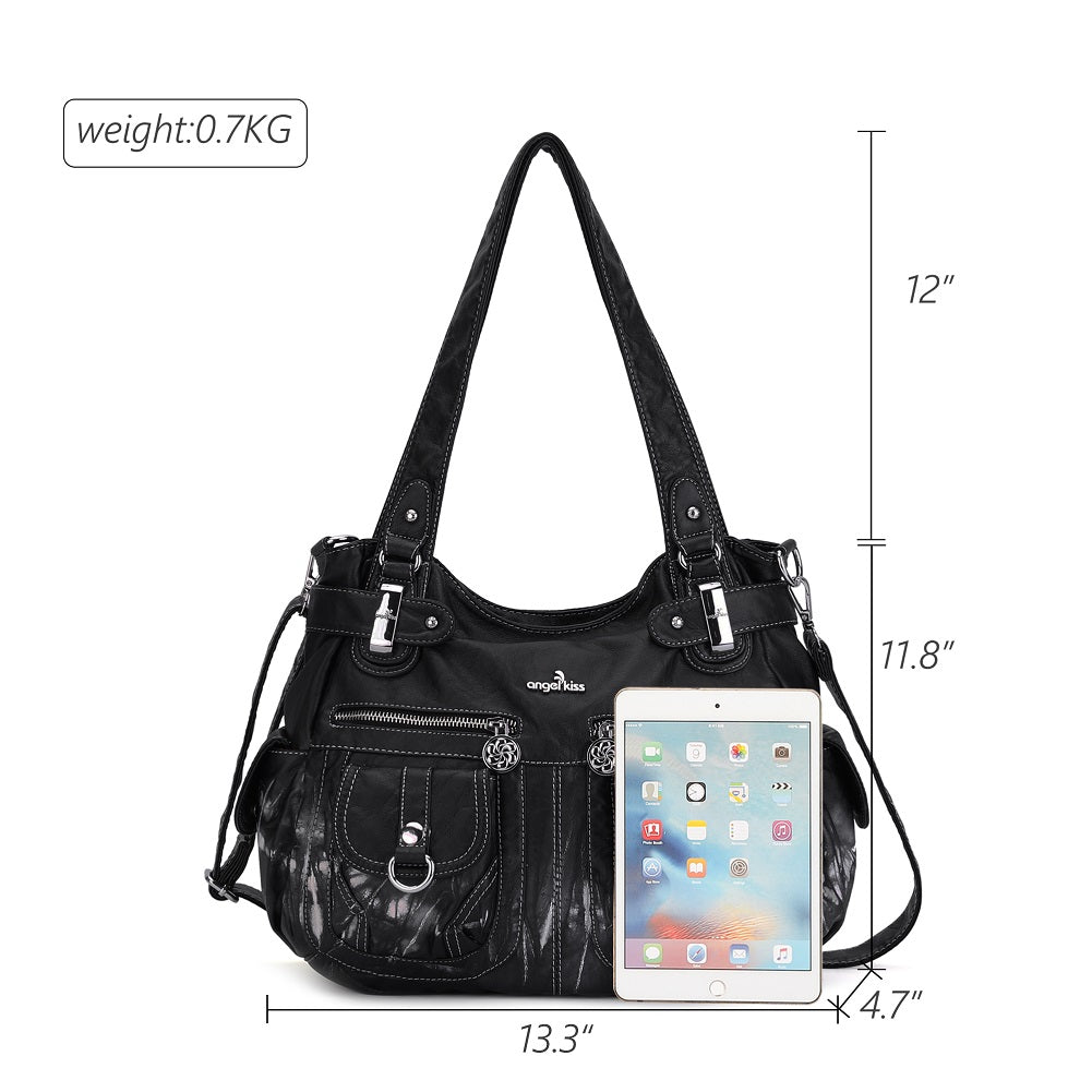 Tie-Dye Washed Vegan Leather Multi-Pocket Hobo Bag