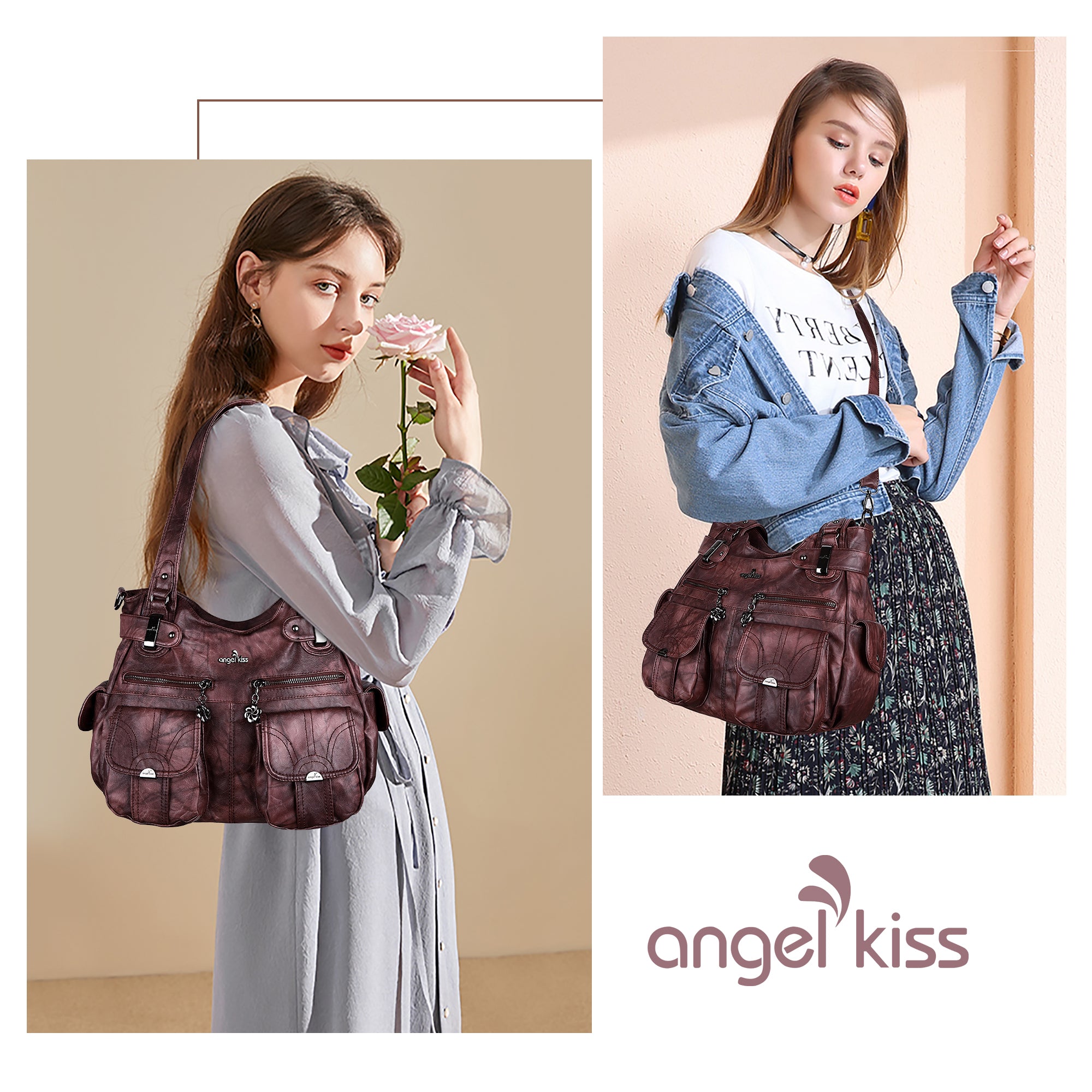 Tie-Dye Washed Vegan Leather Multi-Pocket Hobo Bag