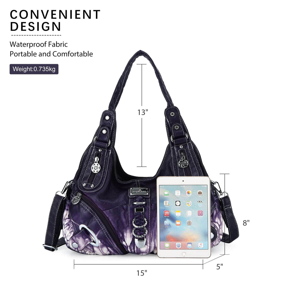 Vintage Large Capacity Multi-Pocket Hobo Shoulder Bag with Rivet Details