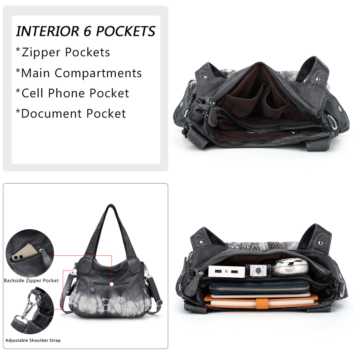 Washed Vegan Leather Braided Multi-Pocket Shoulder Bag