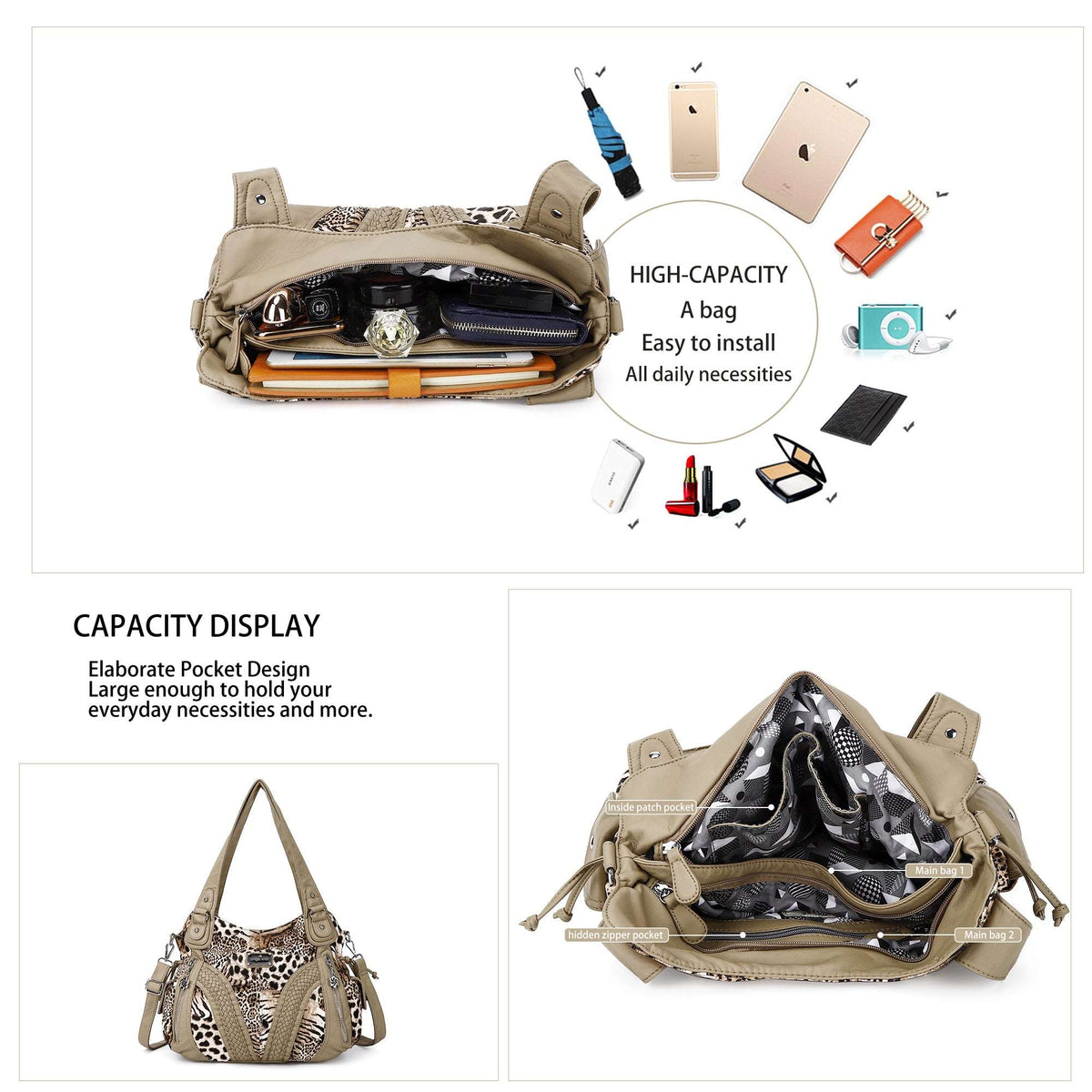 Y2K Leopard Patchwork Hobo Shoulder Bag