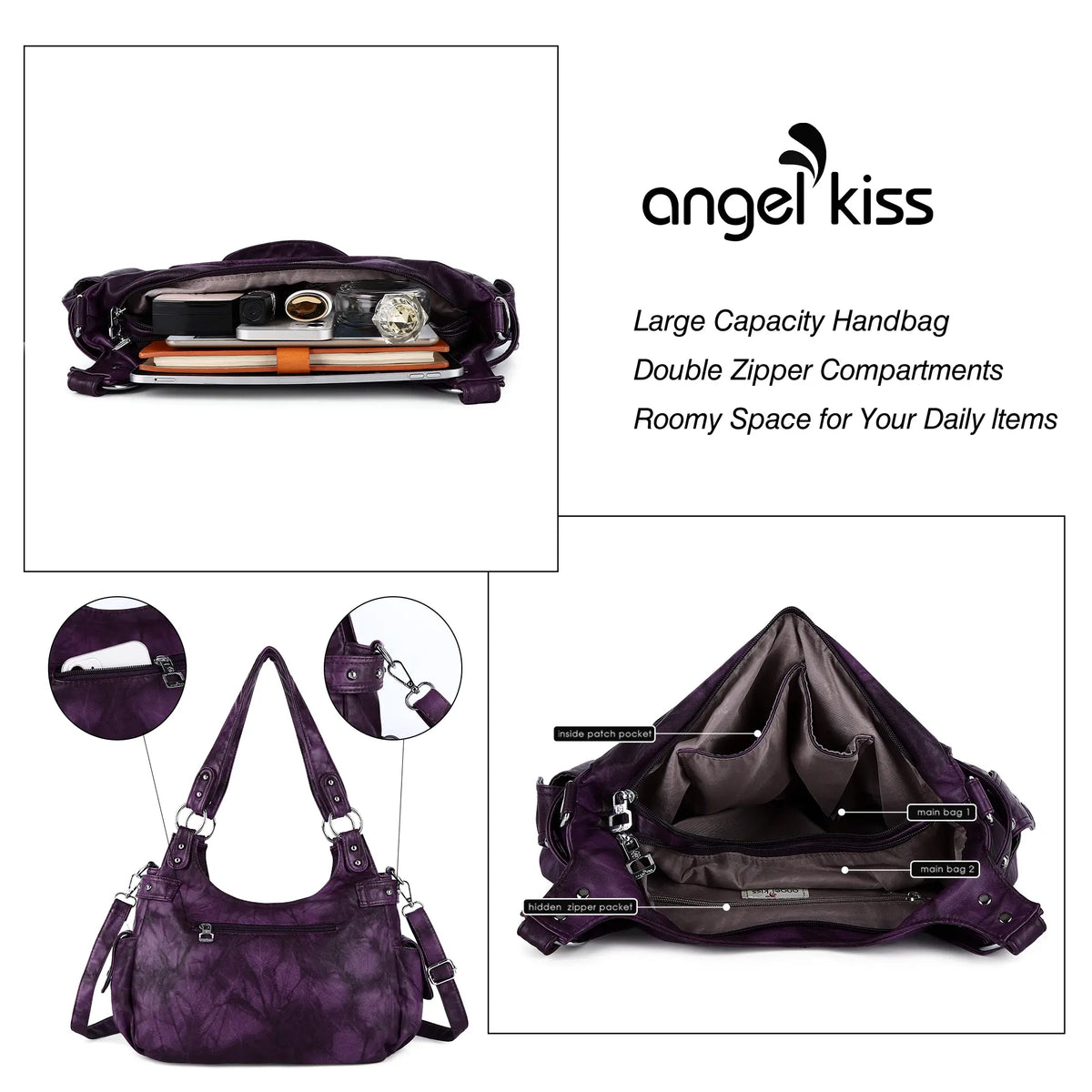 Washed Multi-Zip Hobo Shoulder Bag