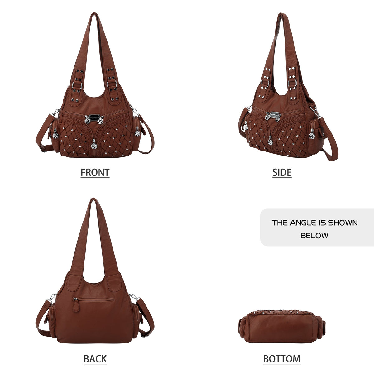 Women Large Capacity Hobo Handbag Washed PU Leather