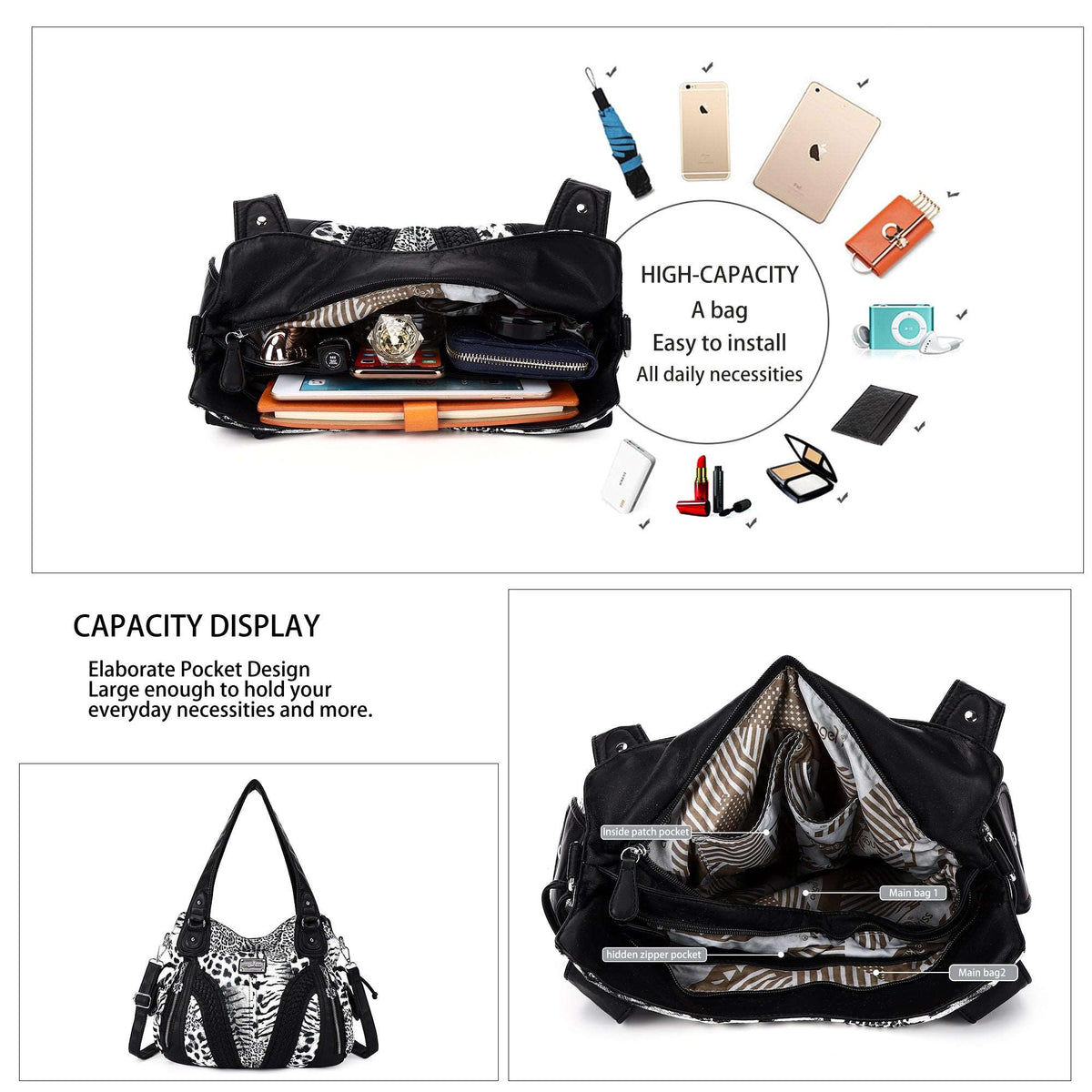 Y2K Leopard Patchwork Hobo Shoulder Bag