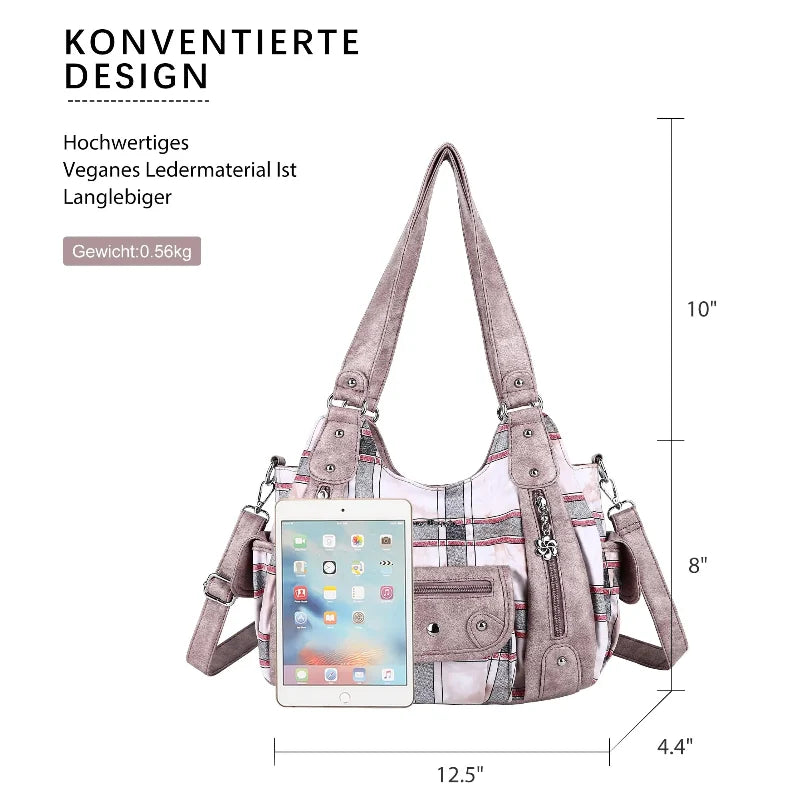 Multi-Print Patchwork Shoulder Crossbody Bag with Wide Straps