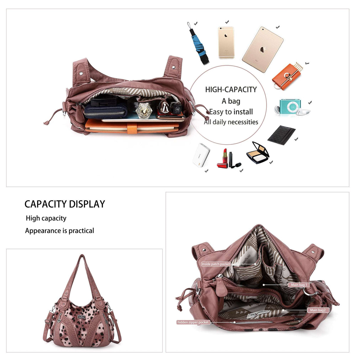 Y2K Leopard Patchwork Hobo Shoulder Bag