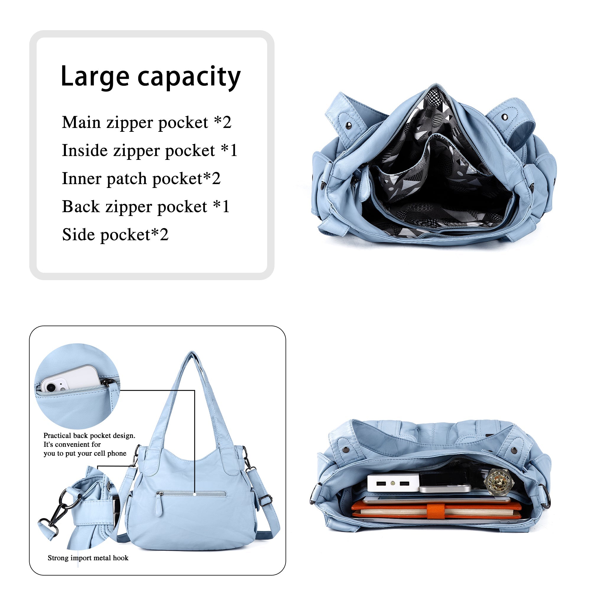 Textured Multi-Pocket Shoulder Bag