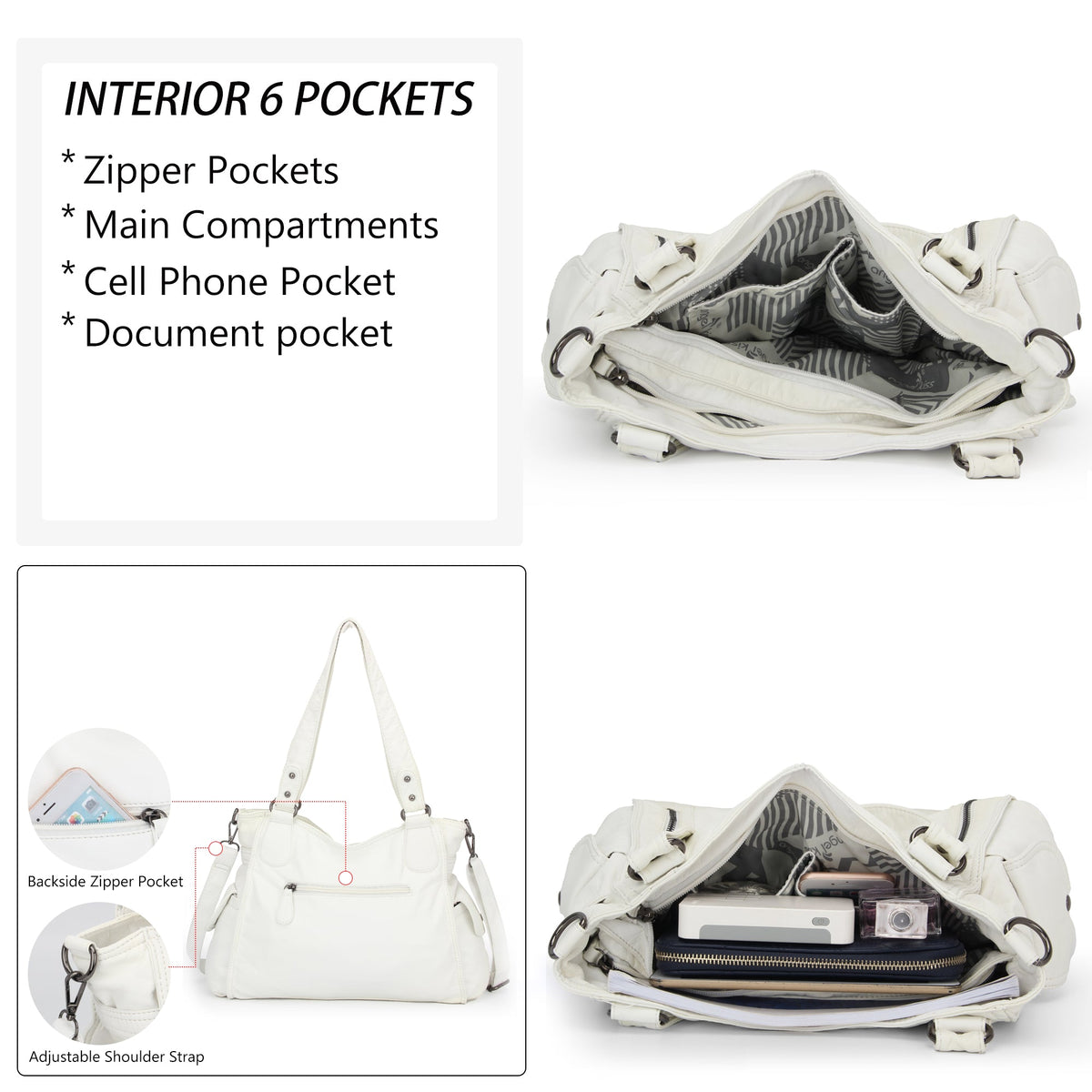 Large Multi-Pocket Shoulder Bag with Adjustable Strap
