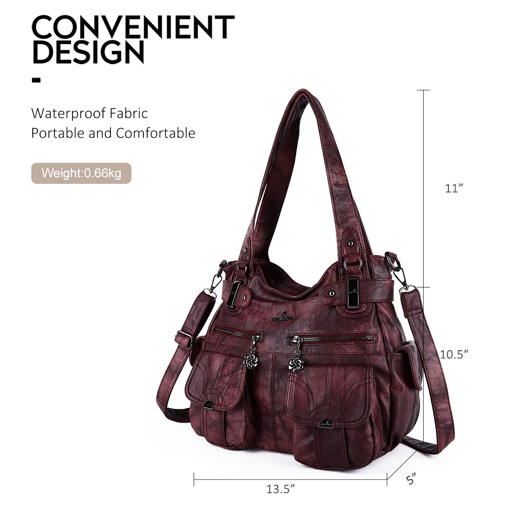 Tie-Dye Washed Vegan Leather Multi-Pocket Hobo Bag