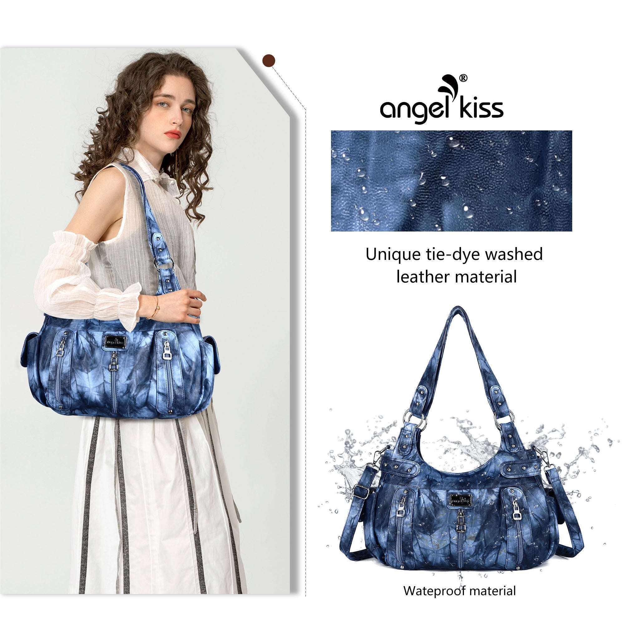 Washed Multi-Zip Hobo Shoulder Bag
