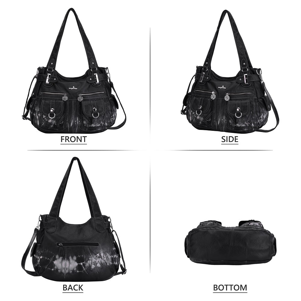 Tie-Dye Washed Vegan Leather Multi-Pocket Hobo Bag