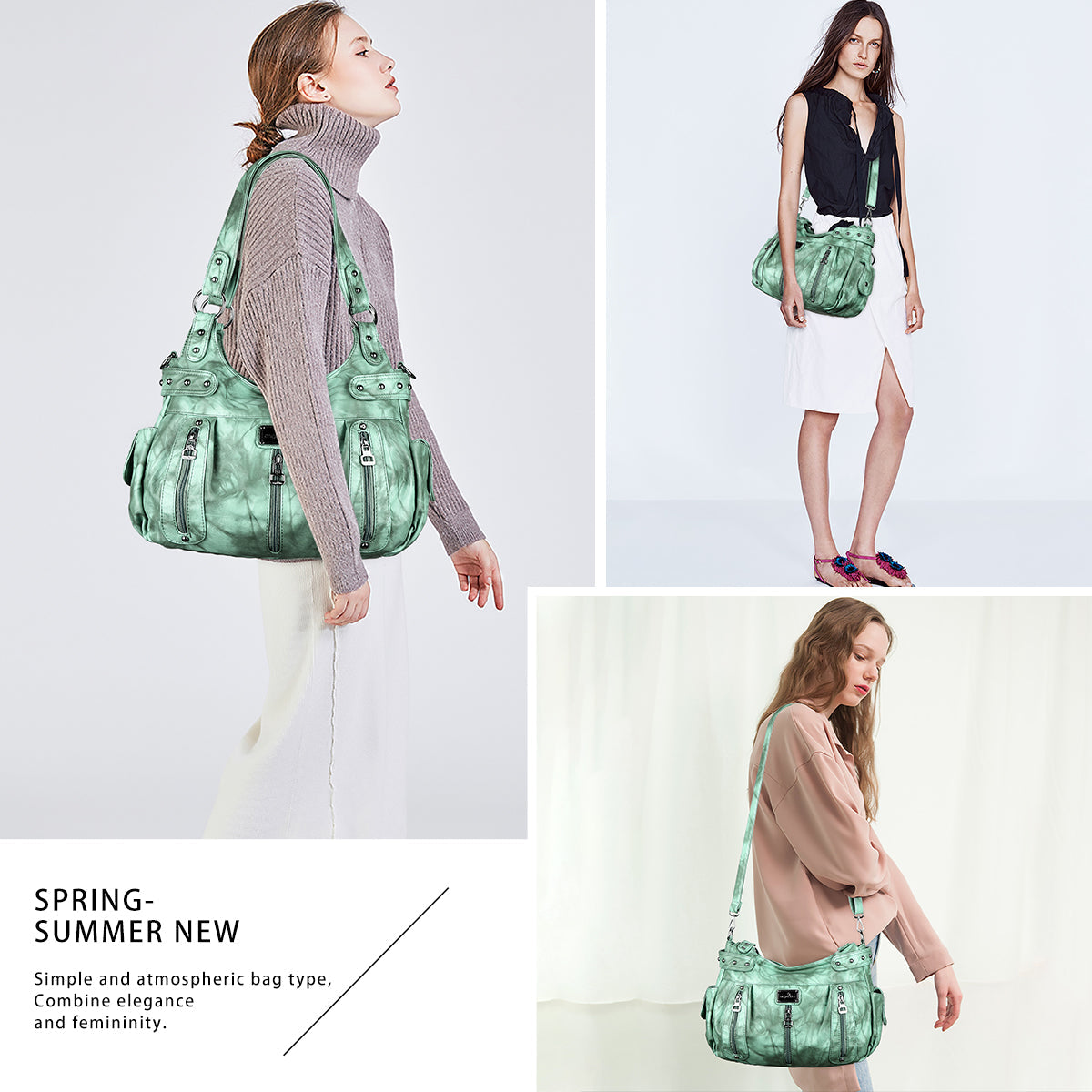 Washed Multi-Zip Hobo Shoulder Bag