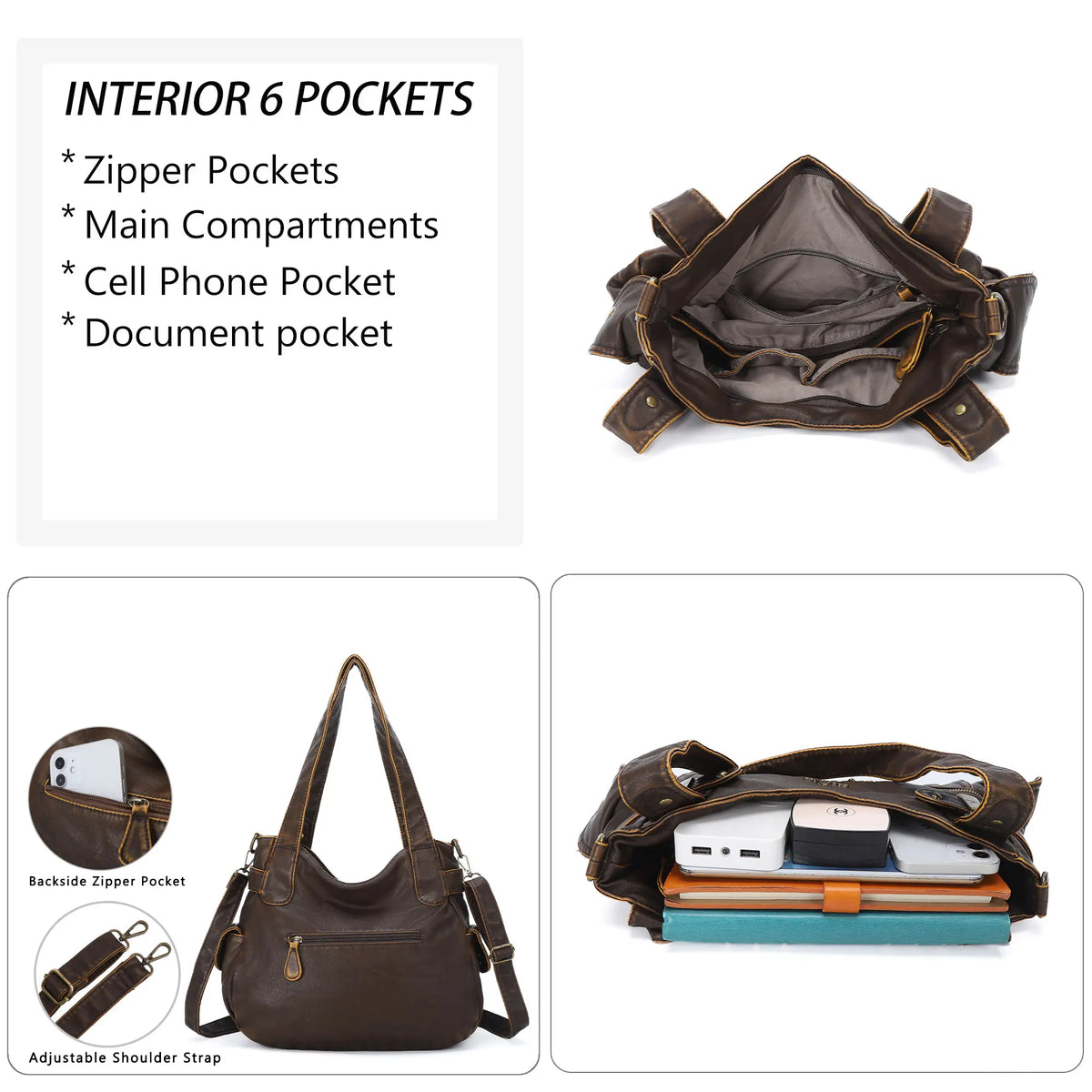 Textured Multi-Pocket Shoulder Bag