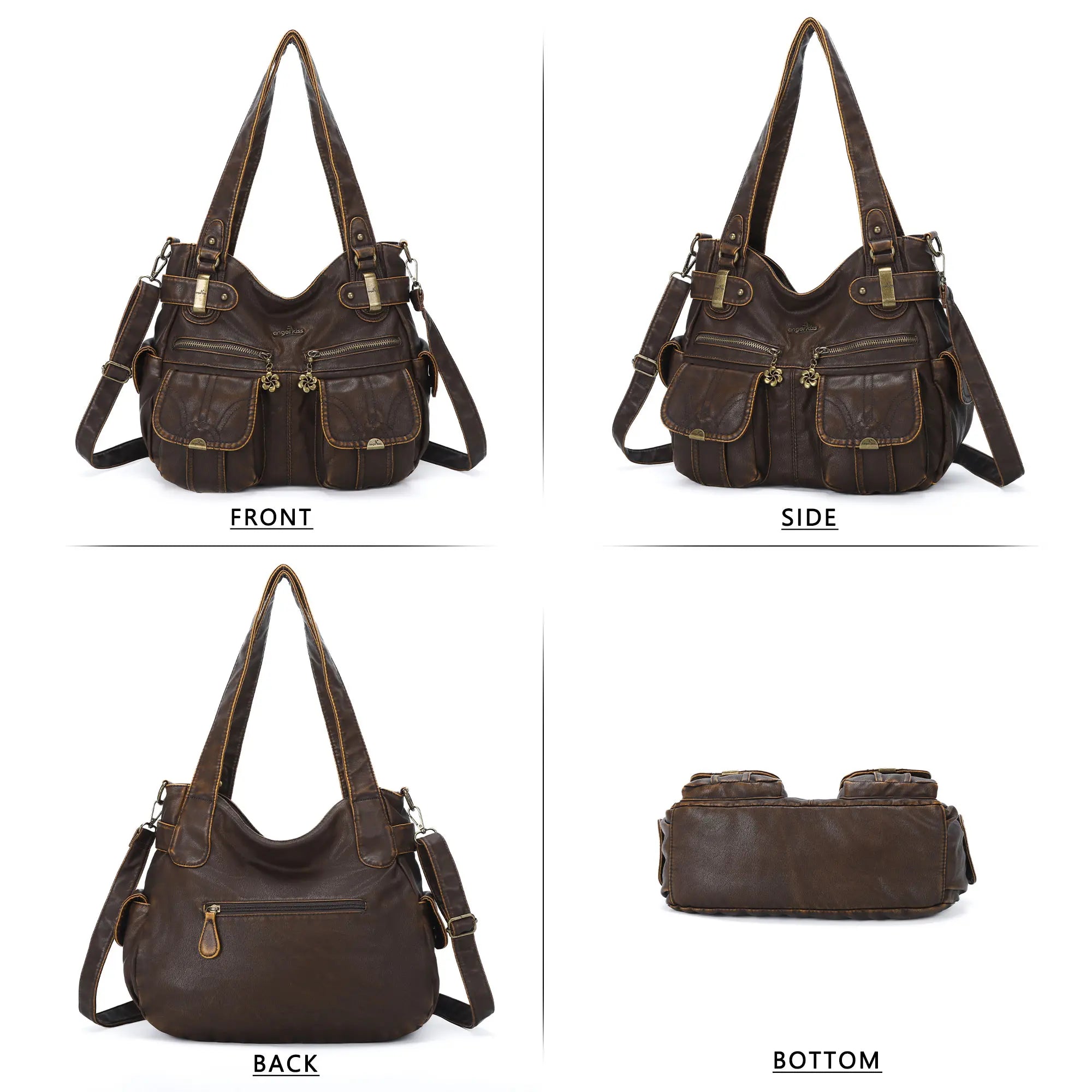 Textured Multi-Pocket Shoulder Bag