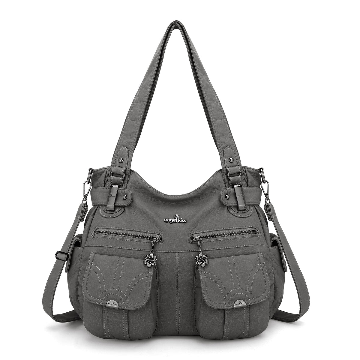 Textured Multi-Pocket Shoulder Bag