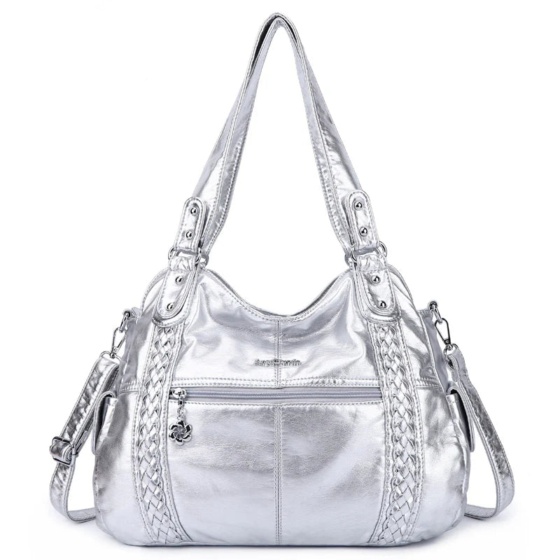 Vintage Braided-Trim Large Capacity Hobo Shoulder Bag