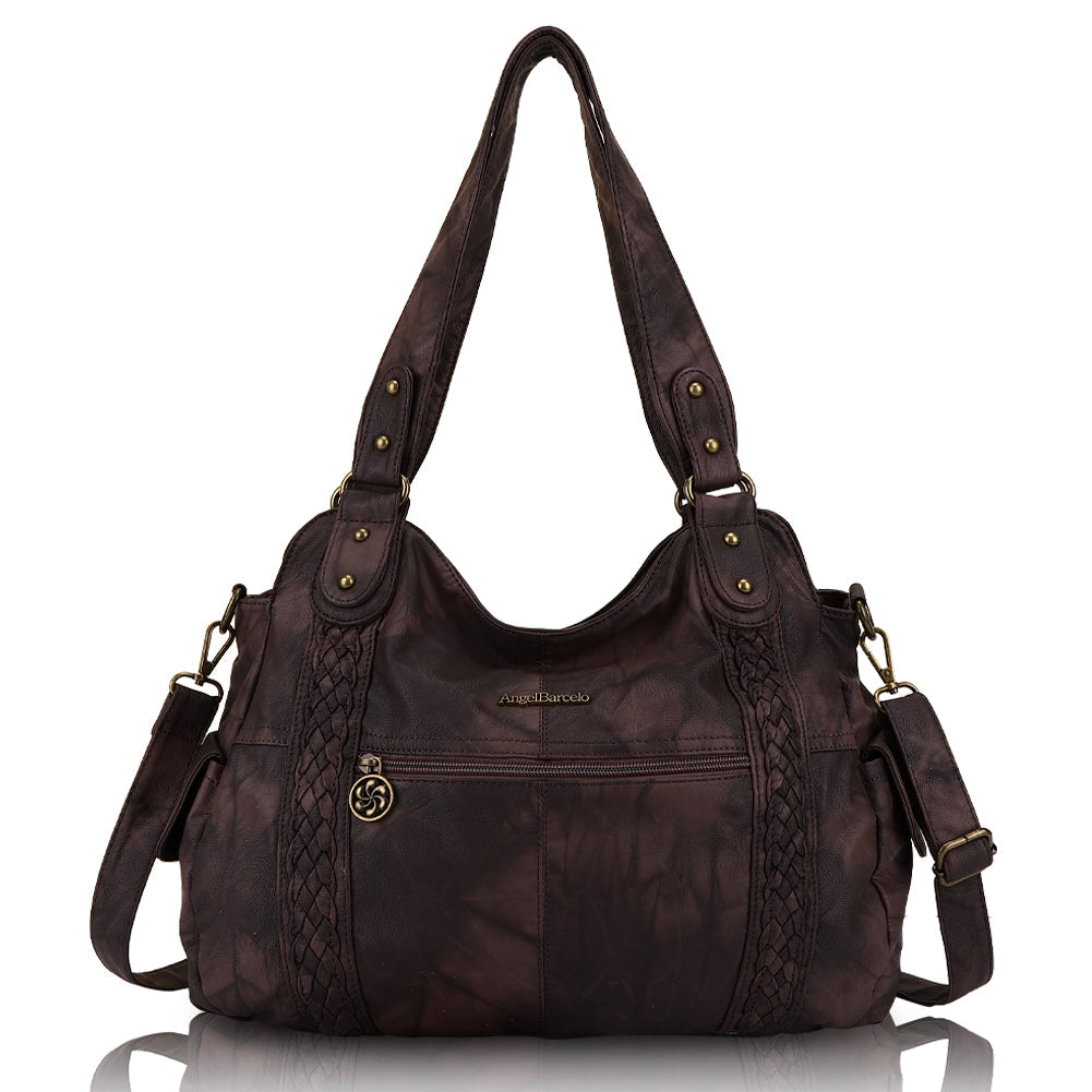 Vintage Braided-Trim Large Capacity Hobo Shoulder Bag