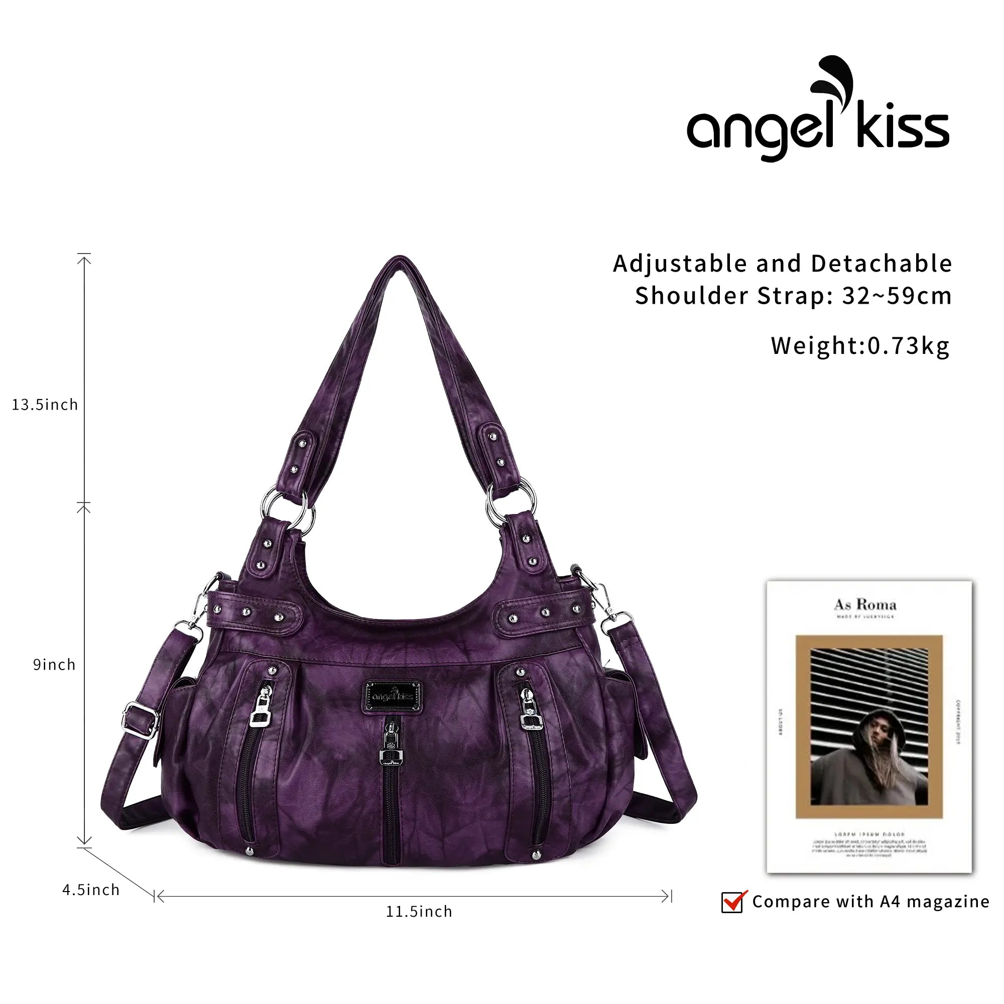 Washed Multi-Zip Hobo Shoulder Bag
