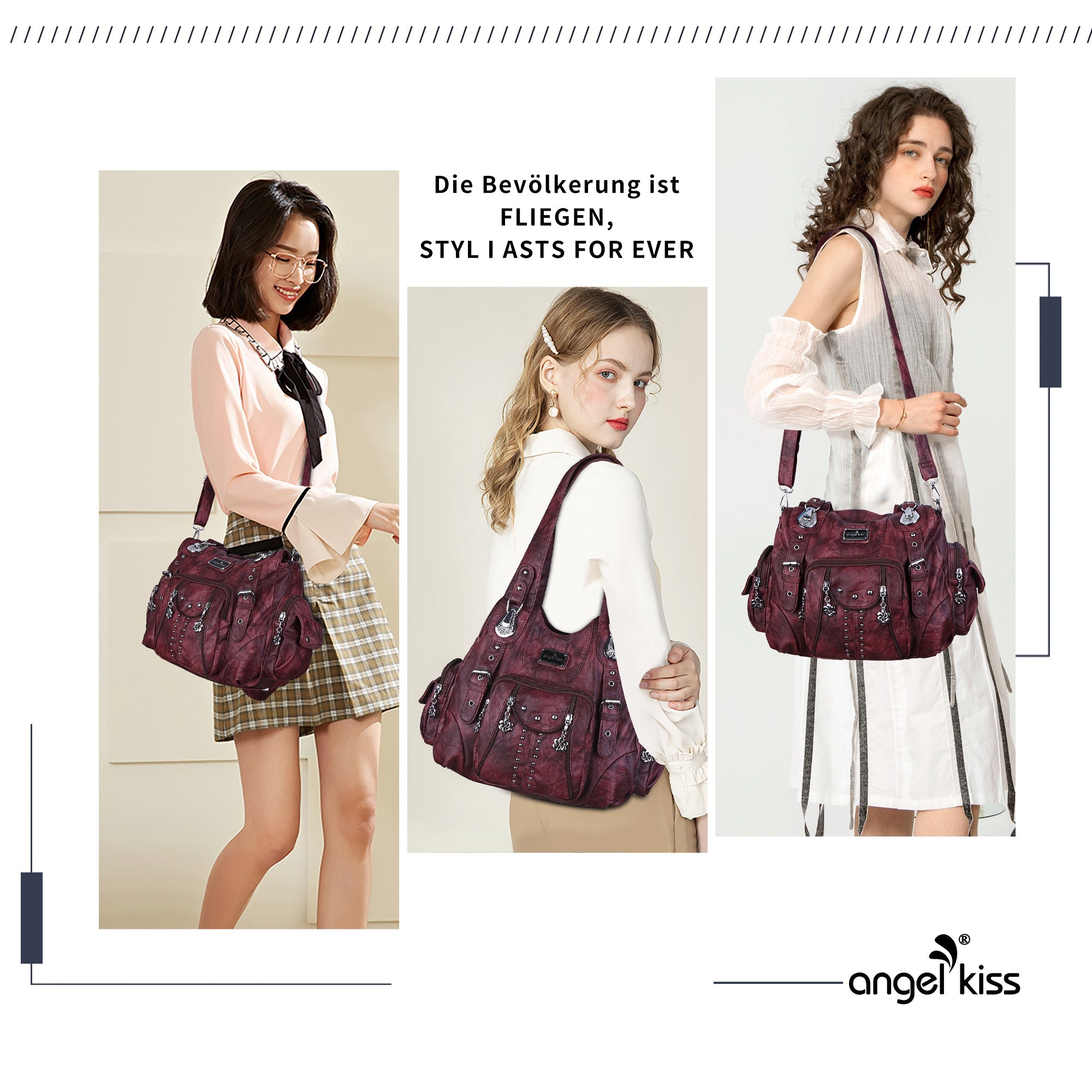 Tie-Dye Hobo Shoulder Bag with Rivet Strap Details
