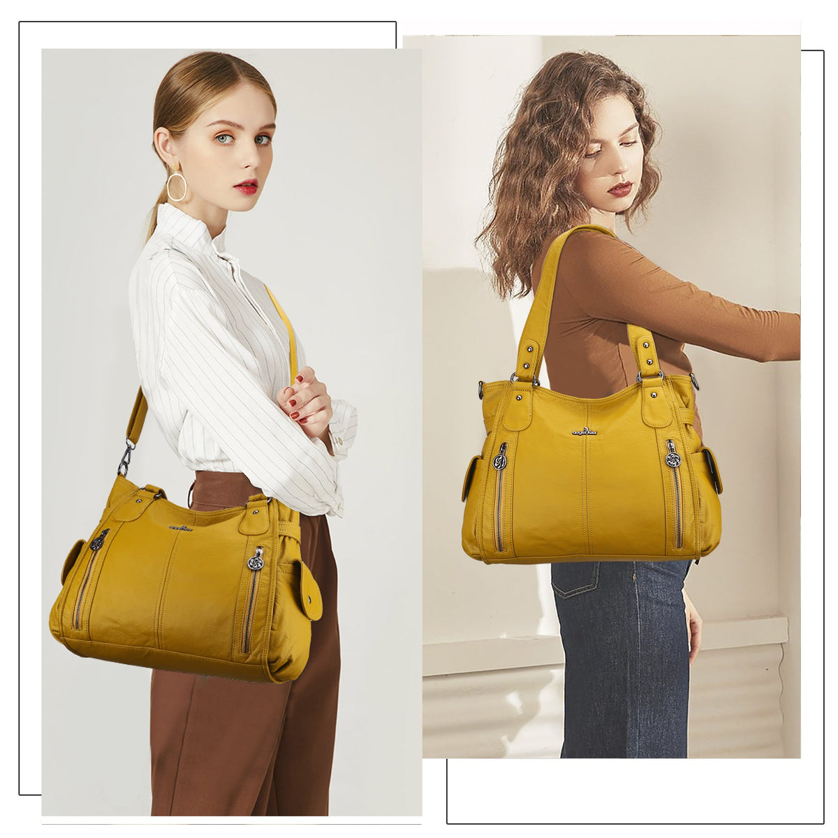 Large Multi-Pocket Shoulder Bag with Adjustable Strap