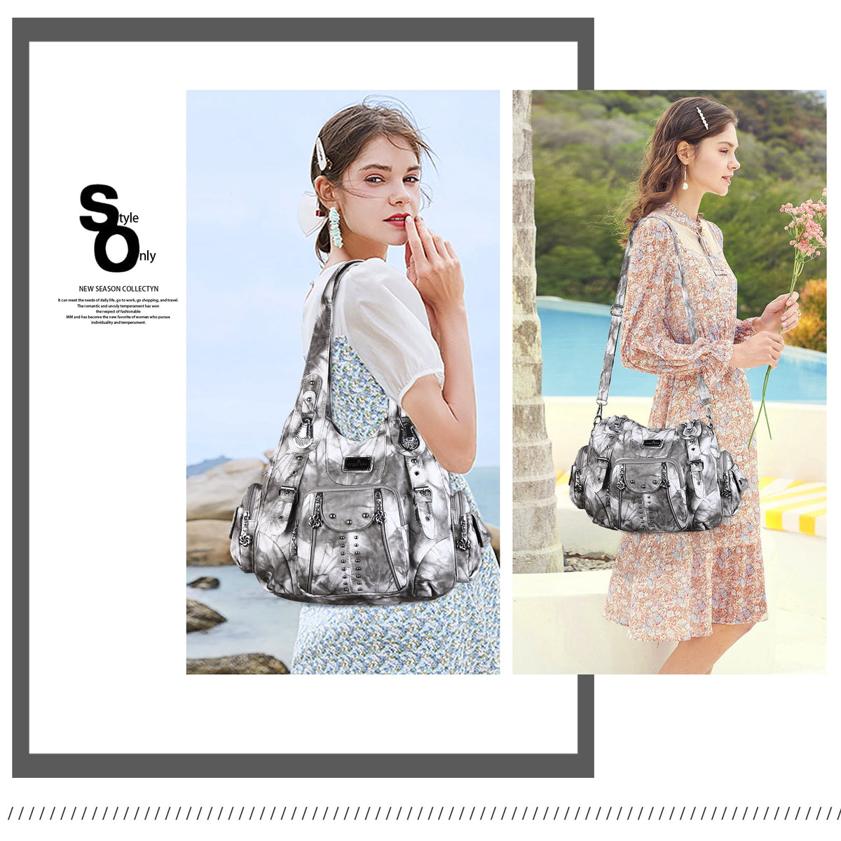 Tie-Dye Hobo Shoulder Bag with Rivet Strap Details