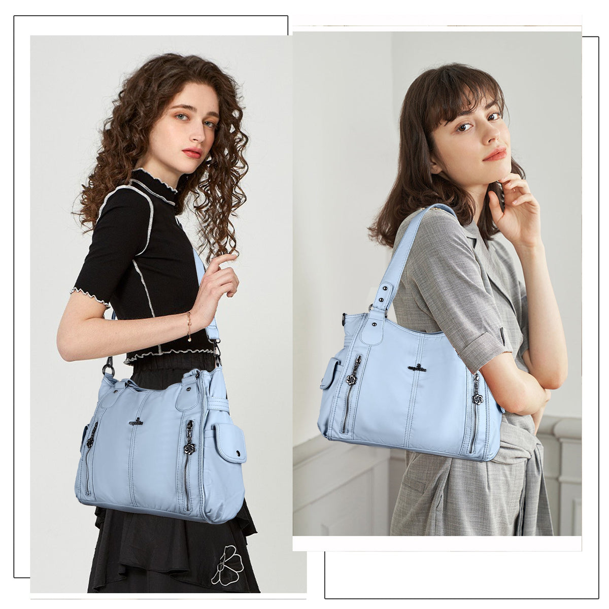 Large Multi-Pocket Shoulder Bag with Adjustable Strap