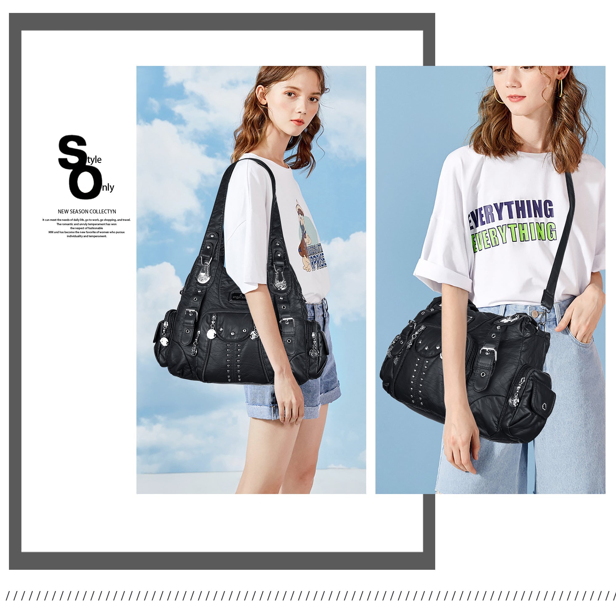 Structured Eco-Friendly Shoulder & Crossbody Bag with Multi-Pockets