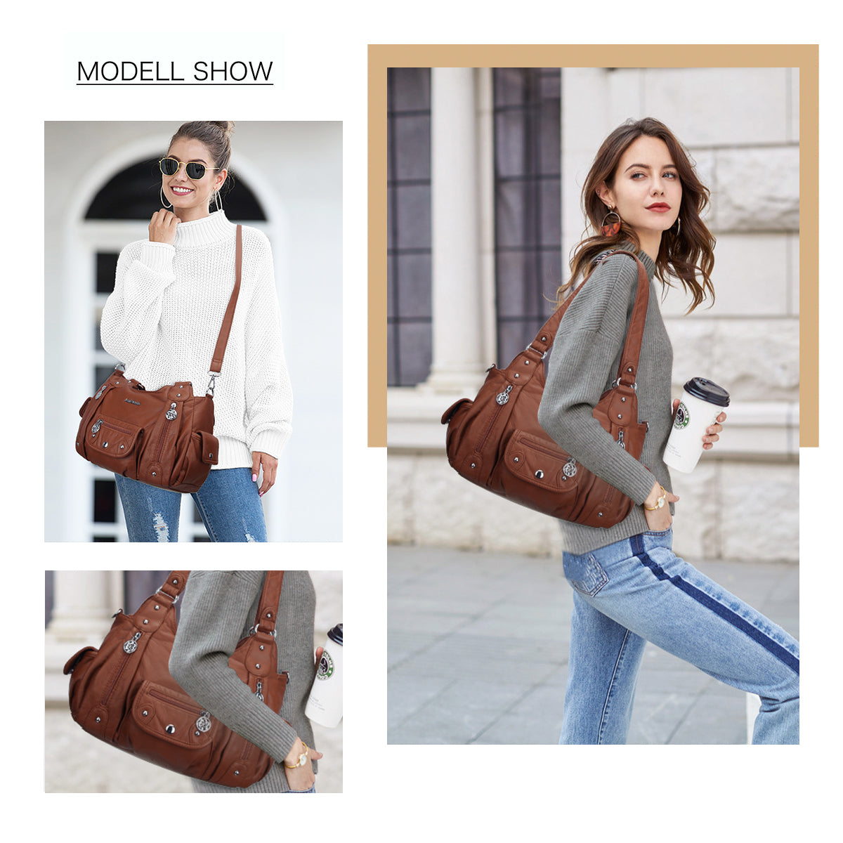 Vintage Old-Washed PU Leather Women’s Shoulder Tote Bag