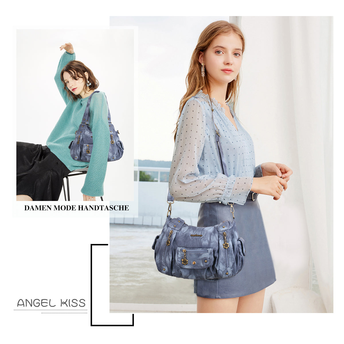 Vintage Washed Tie-Dye Multi-Pocket Shoulder Bag