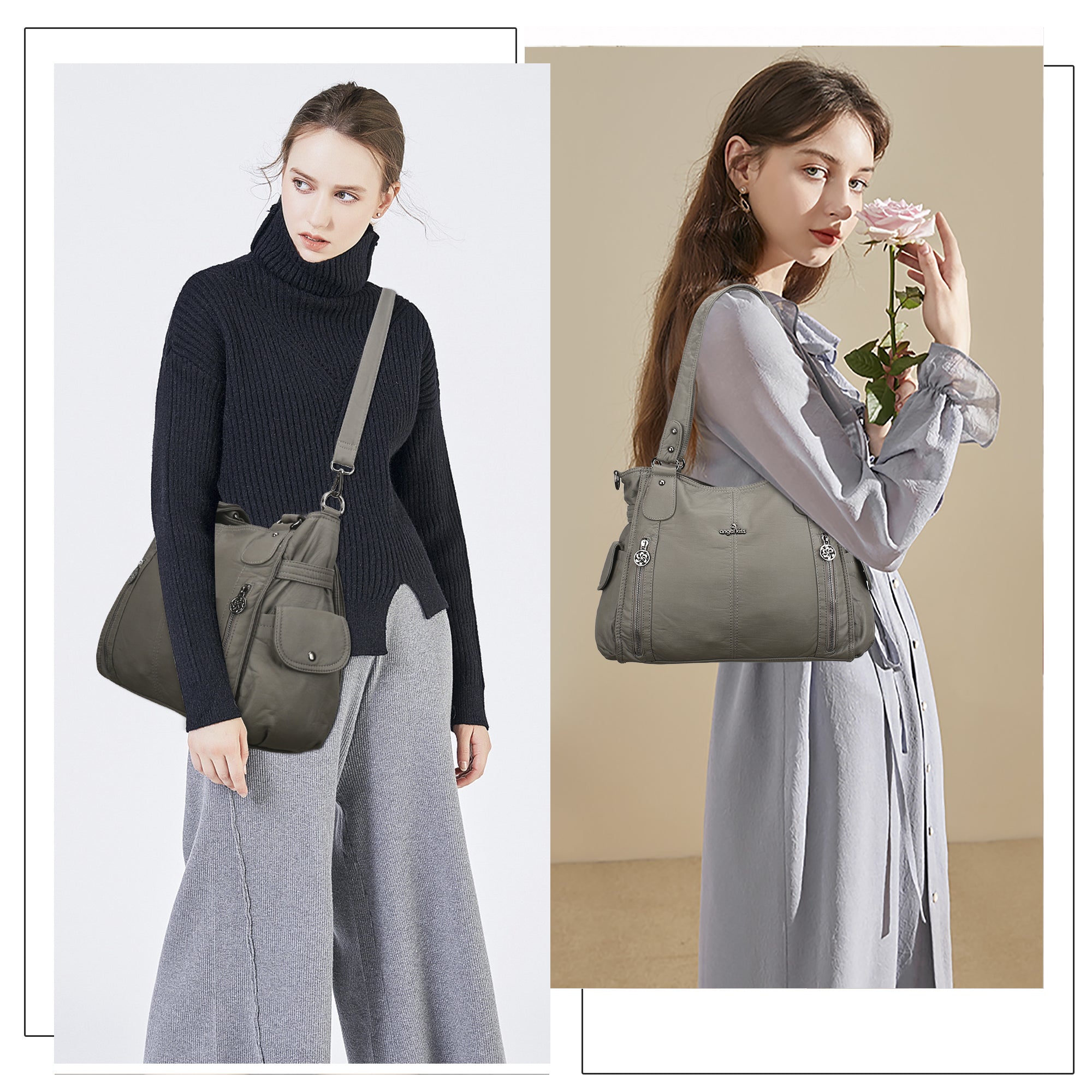 Large Multi-Pocket Shoulder Bag with Adjustable Strap