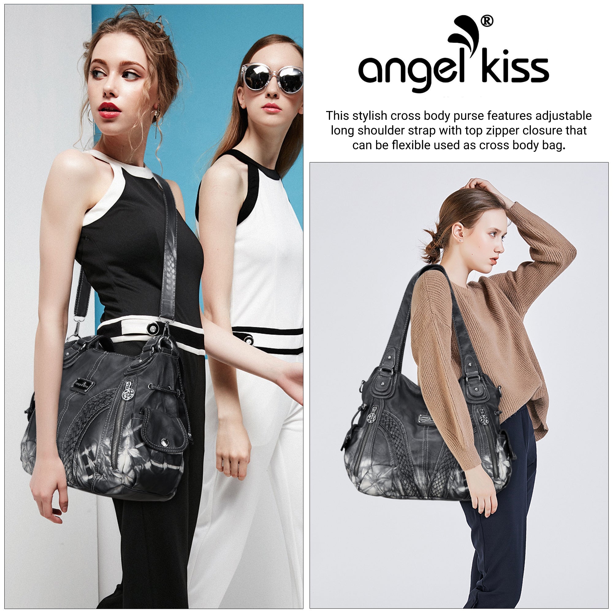 Washed Vegan Leather Braided Multi-Pocket Shoulder Bag