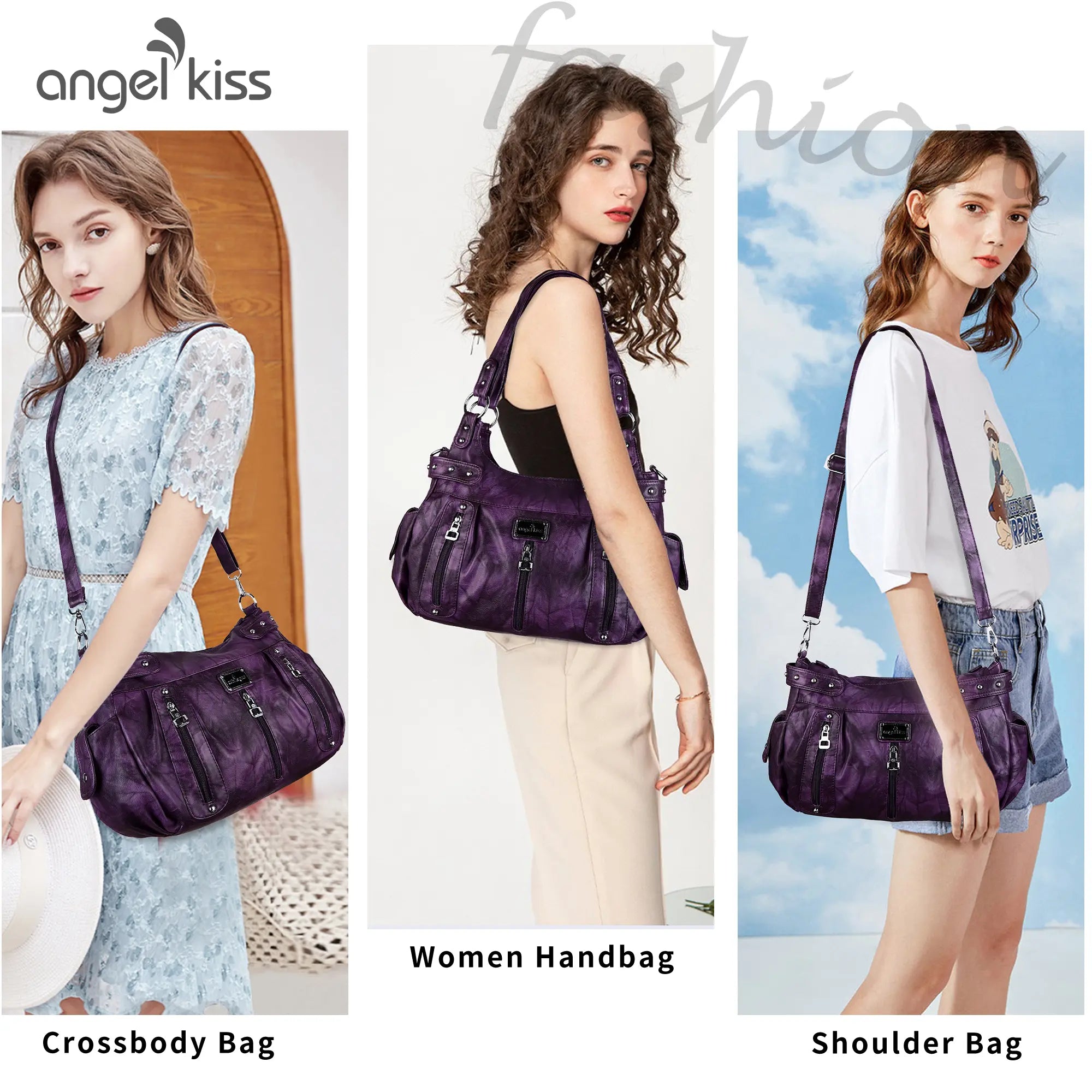 Washed Multi-Zip Hobo Shoulder Bag