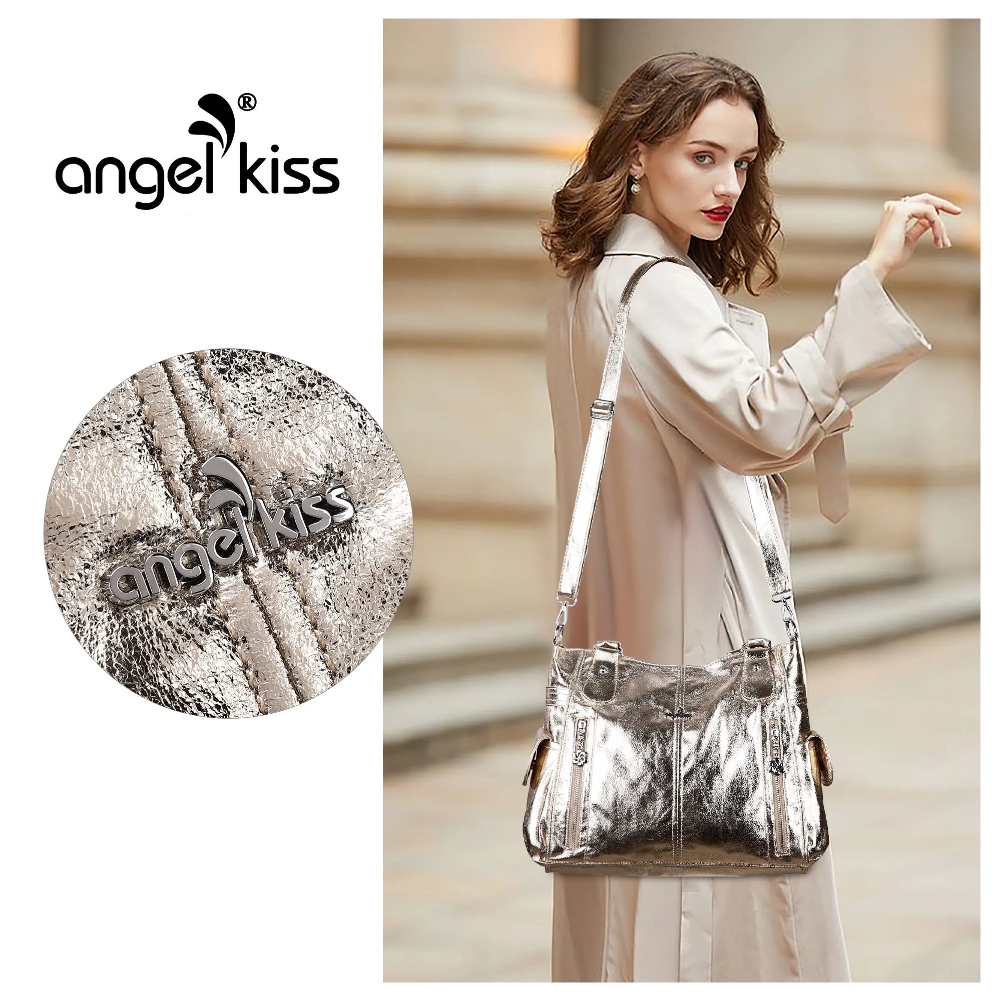 Multi-Zip Wide-Body Shoulder Bag with Adjustable Strap