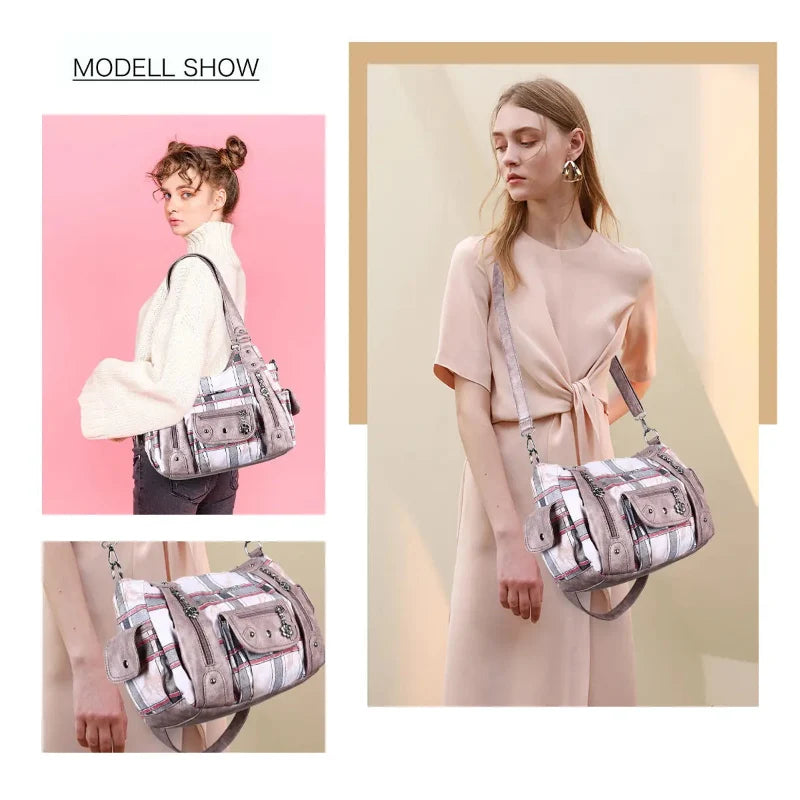 Multi-Print Patchwork Shoulder Crossbody Bag with Wide Straps